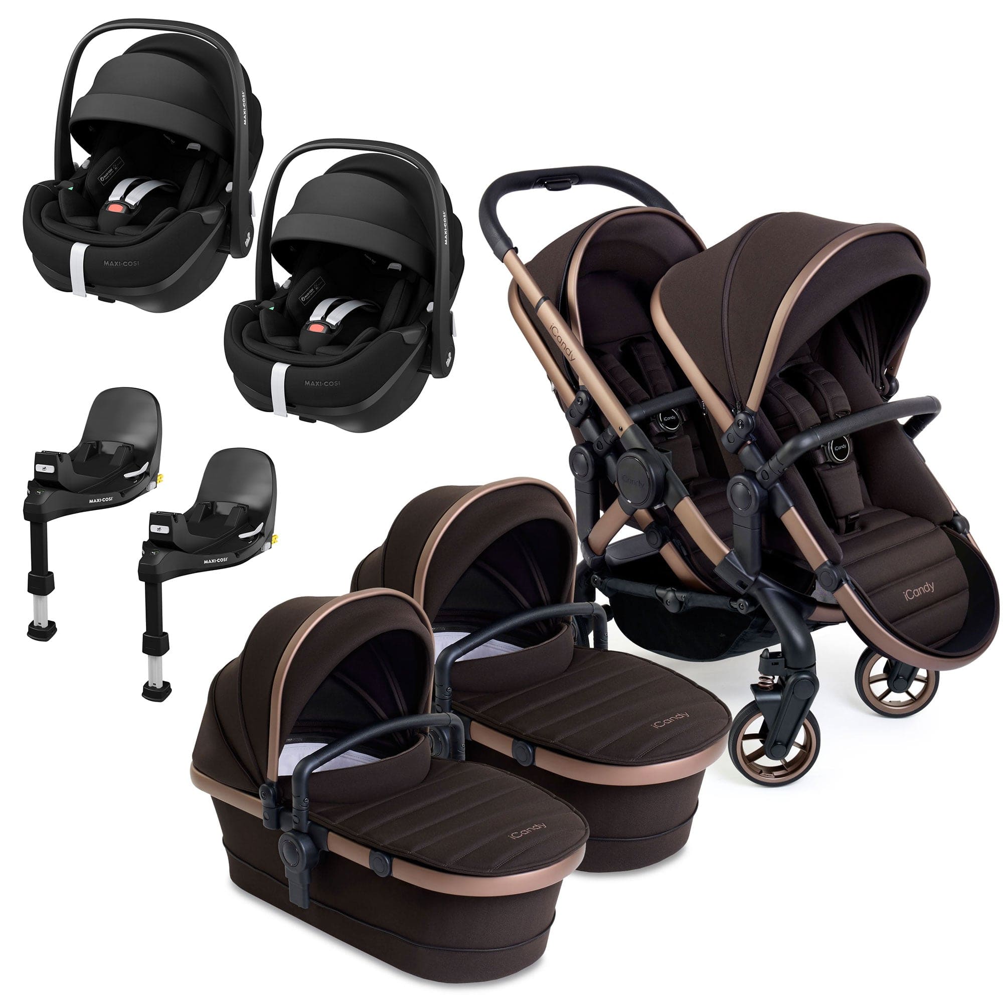 iCandy Peach 7 Twin Maxi-Cosi Bundle in Pecan Double & Twin Travel Systems 17649-TWIN-COMBO-PV2 5010334059686