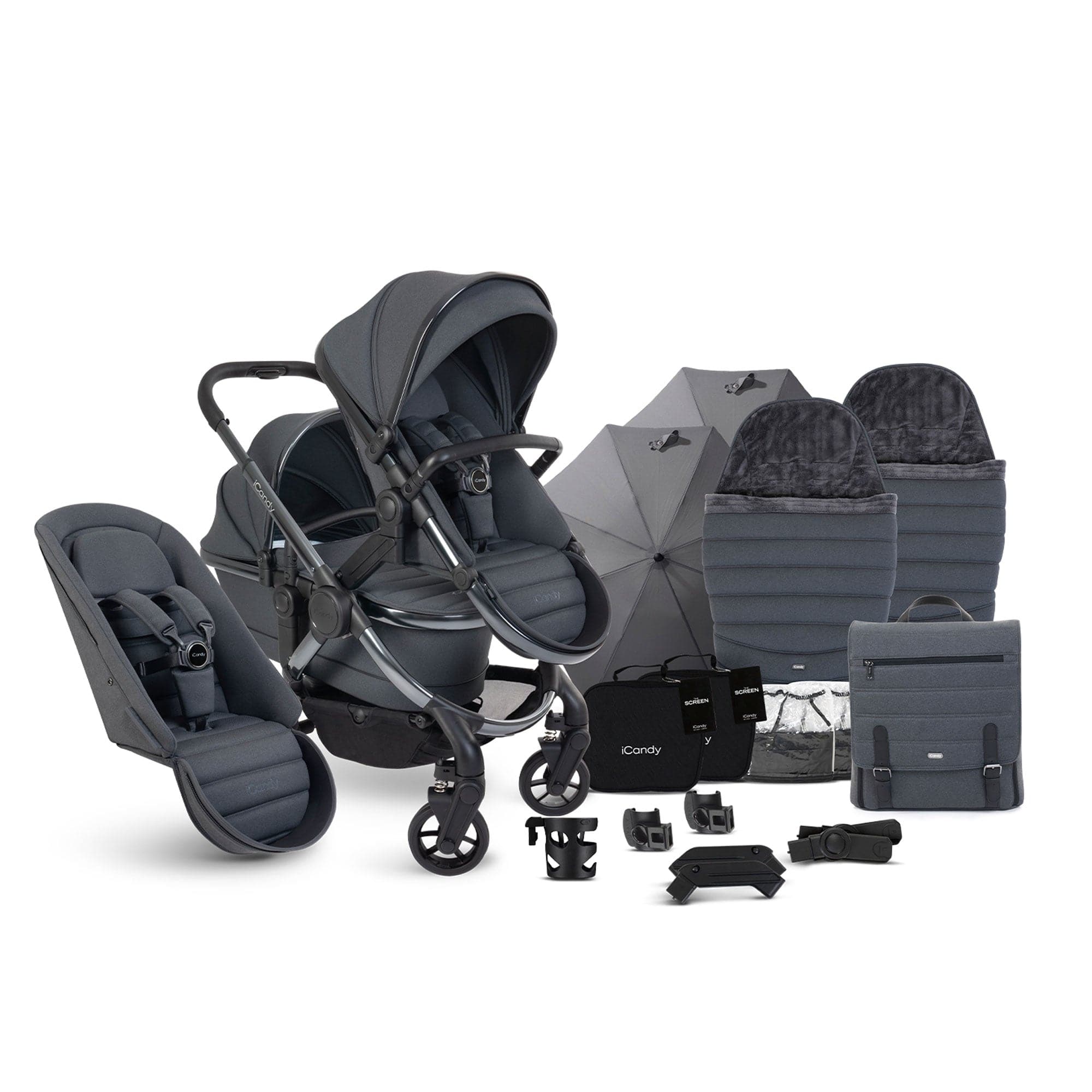 iCandy Peach 7 Double Complete Bundle in Dark Grey Pram Bundles IC3030 5010334058528