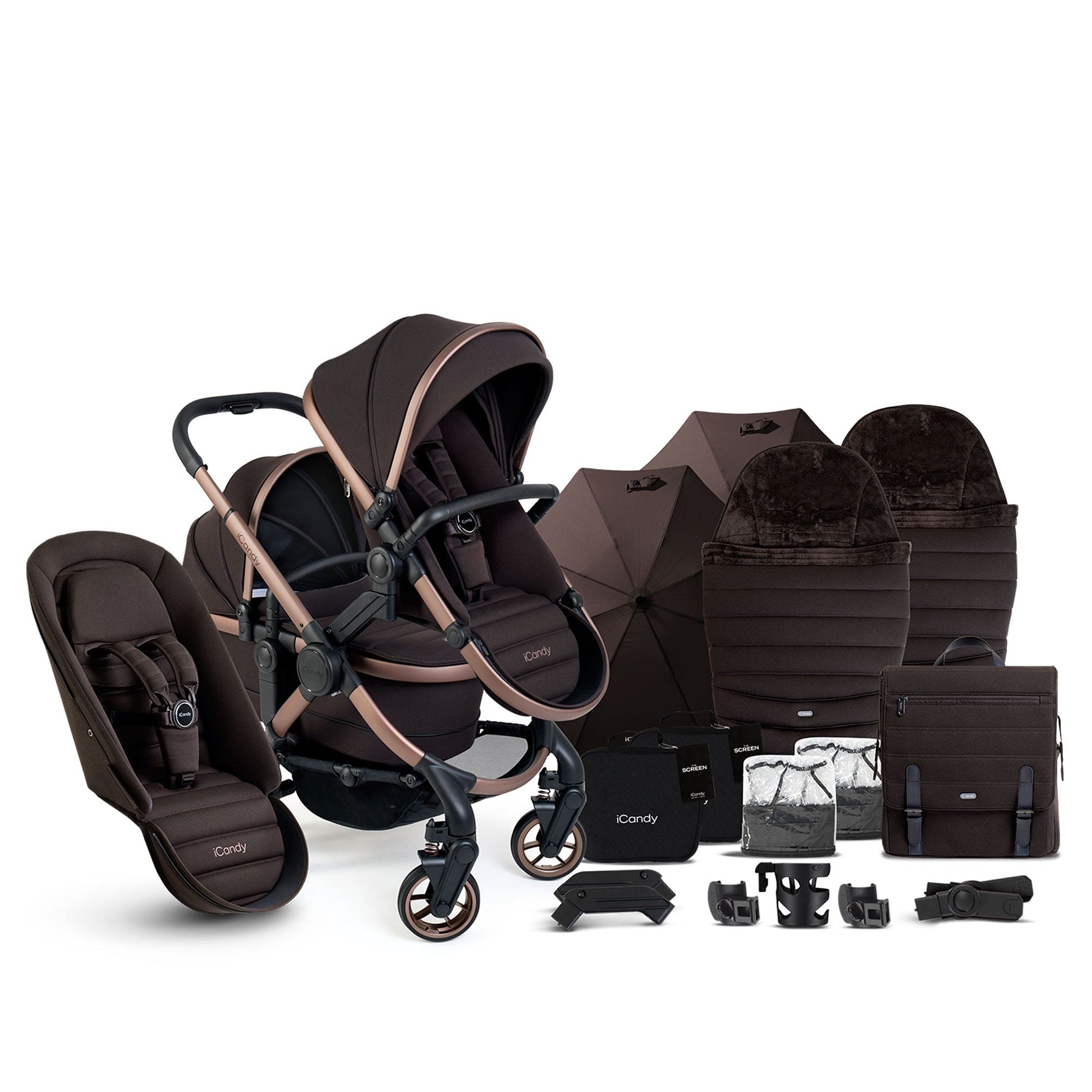 iCandy Peach 7 Double Complete Bundle in Pecan Pram Bundles IC3140 5010334060569