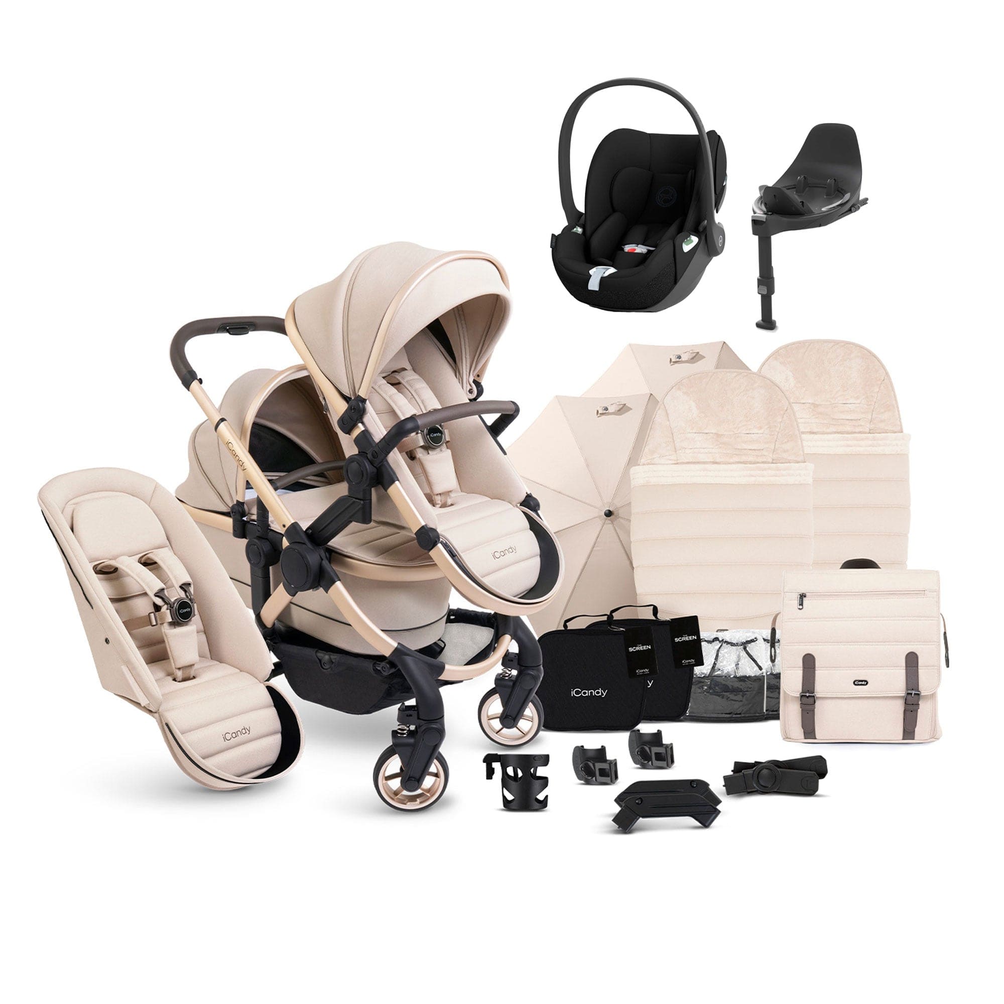 iCandy Peach 7 Double Complete Cybex Travel System in Biscotti Pram Bundles 17717-DOUB-COMPLETE-BC 5010334058559