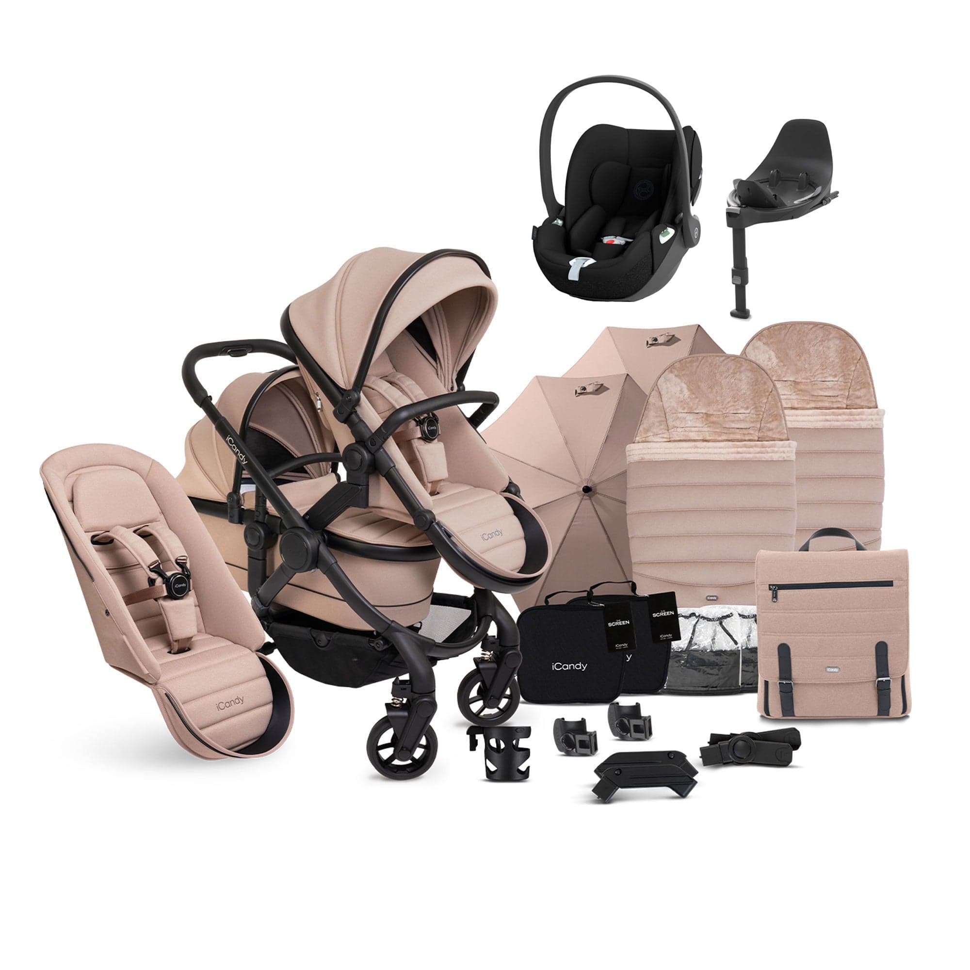 iCandy Peach 7 Double Complete Cybex Travel System in Cookie Pram Bundles 17715-DOUB-COMPLETE-CK 5010334058566