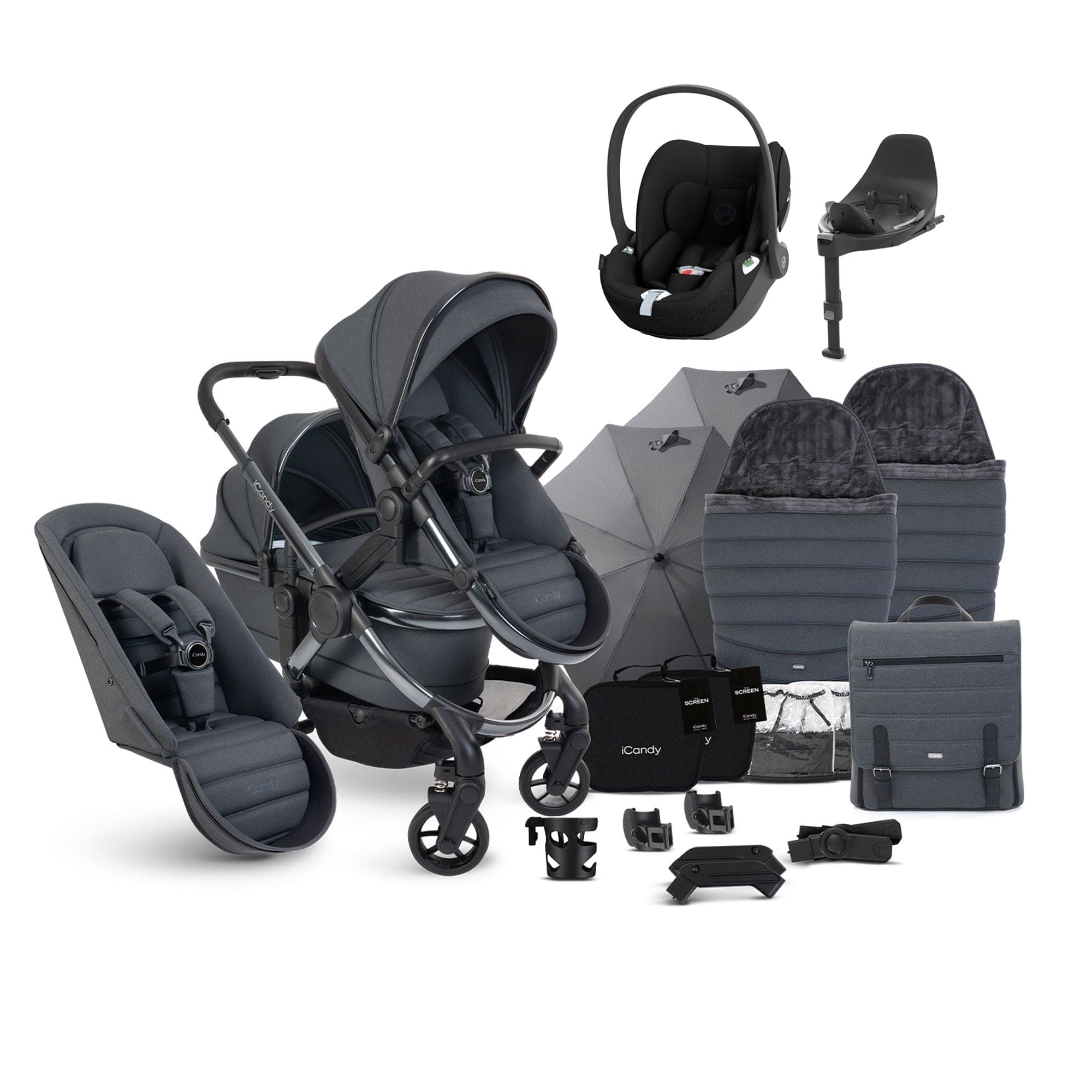 iCandy Peach 7 Double Complete Cybex Travel System in Dark Grey Pram Bundles 17712-DOUB-COMPLETE-DG 5010334058528