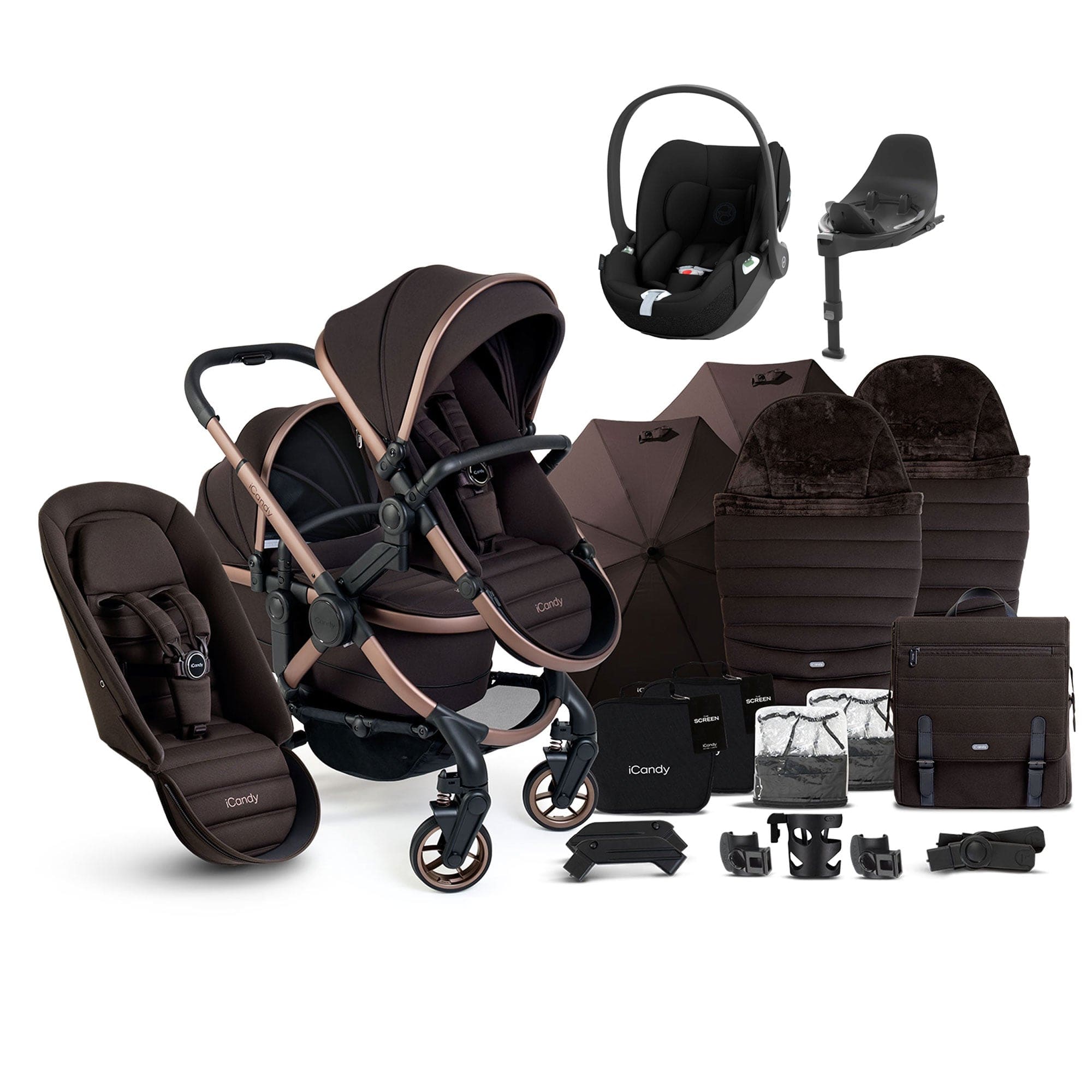 iCandy Peach 7 Double Complete Cybex Travel System in Pecan Pram Bundles 17720-DOUB-COMPLETE-PC 5010334060569