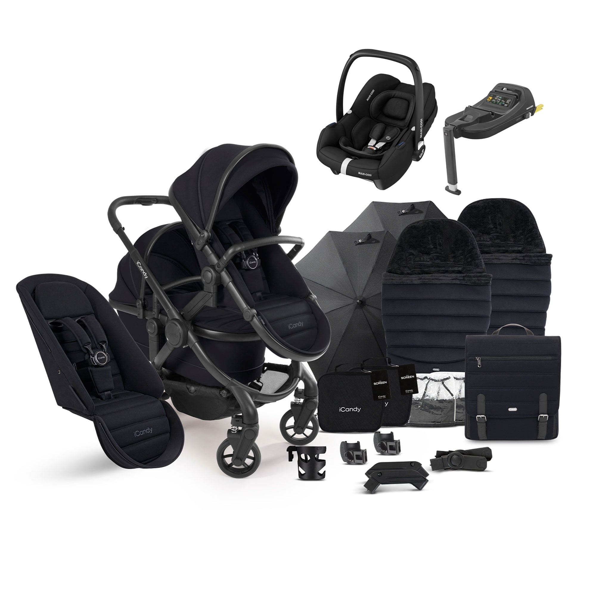 iCandy Peach 7 Double Complete Maxi-Cosi Travel System in Black Pram Bundles 17723-DOU-TS-MAXI-CF-BL 5010334058535