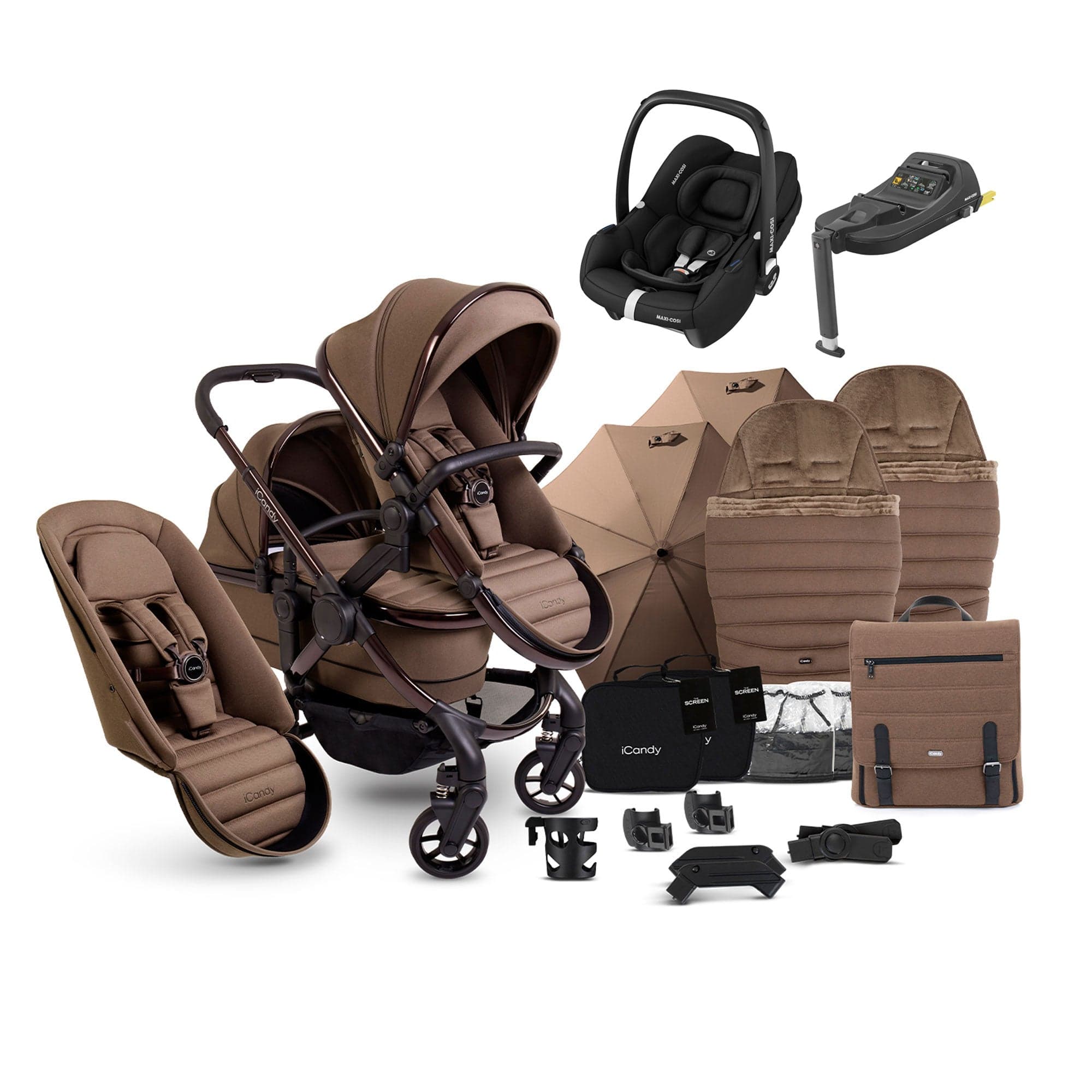 iCandy Peach 7 Double Complete Maxi-Cosi Travel System in Coco Pram Bundles 17727-DOU-TS-MAXI-CF-CO 5010334058597