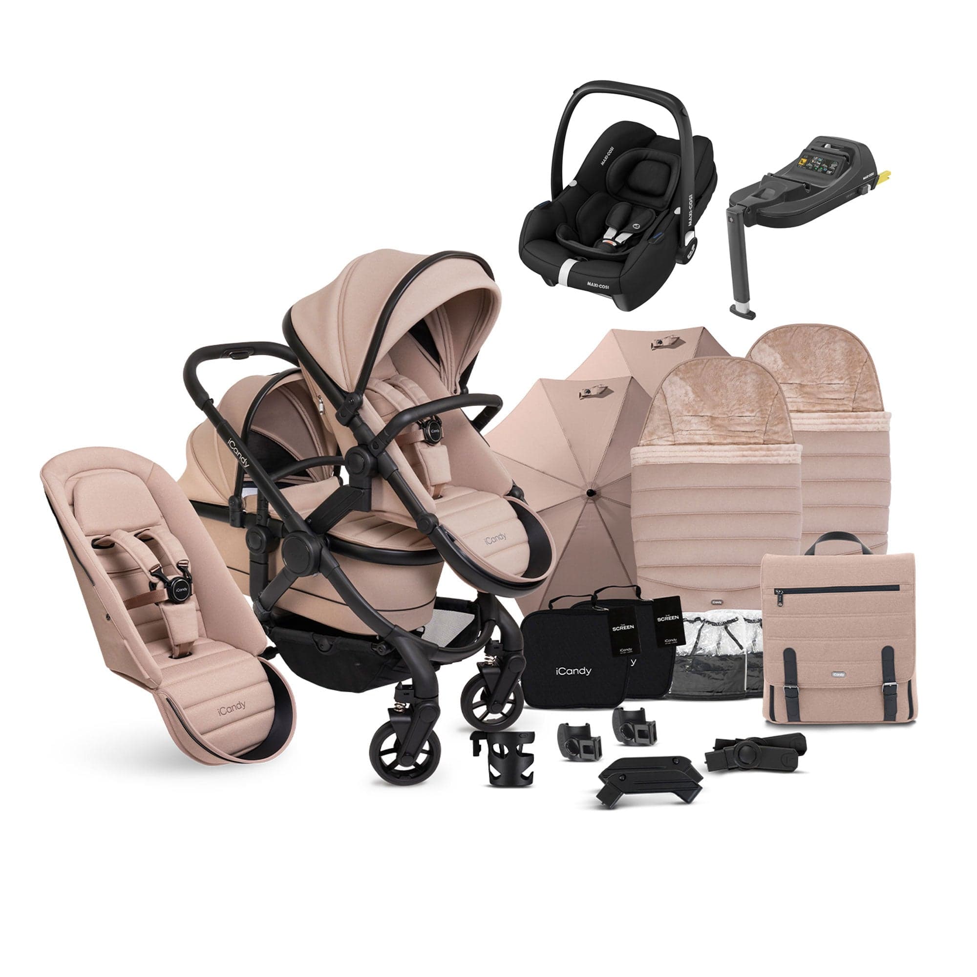 iCandy Peach 7 Double Complete Maxi-Cosi Travel System in Cookie Pram Bundles 17724-DOU-TS-MAXI-CF-CK 5010334058566