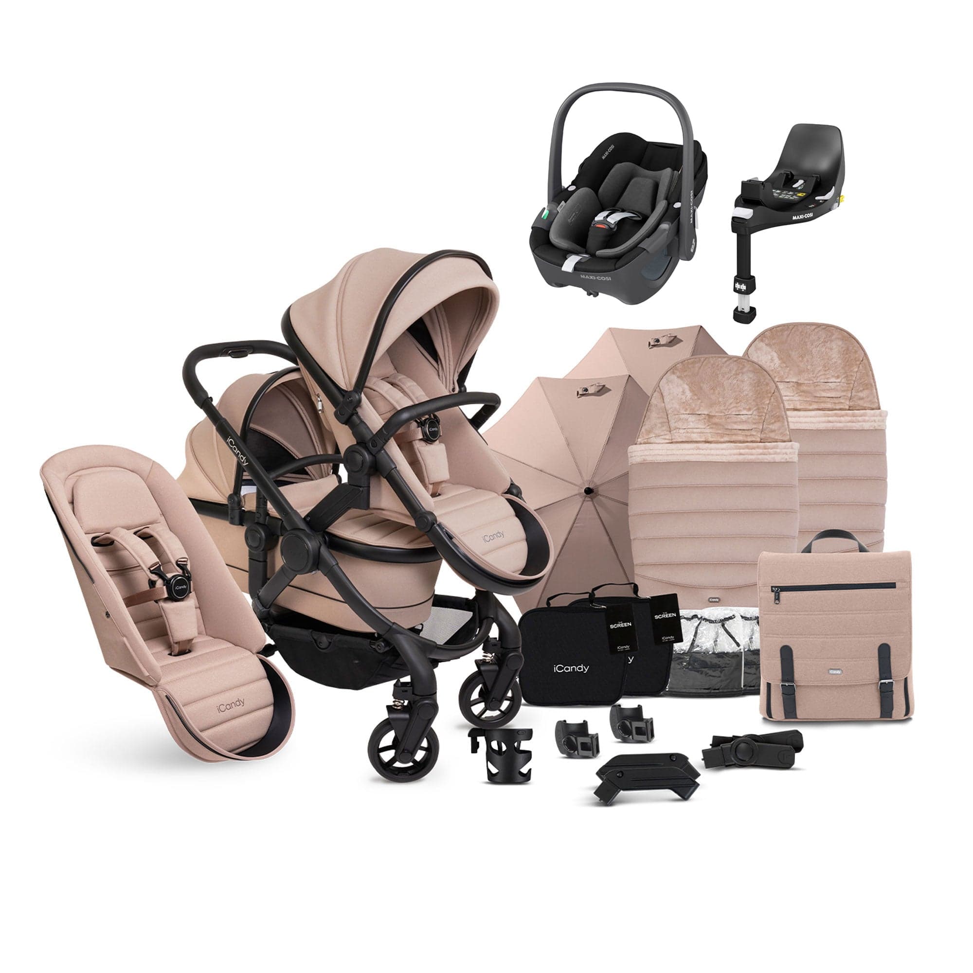 iCandy Peach 7 Double Complete Maxi-Cosi Travel System in Cookie Pram Bundles 17732-DOU-TS-MAXI-PB-CK 5010334058566