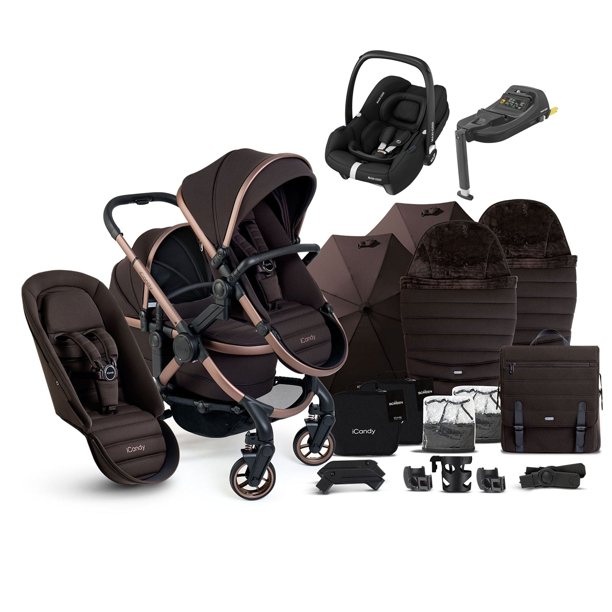 iCandy Peach 7 Double Complete Maxi-Cosi Travel System in Pecan Pram Bundles 17728-DOU-TS-MAXI-CF-PC 5010334060569