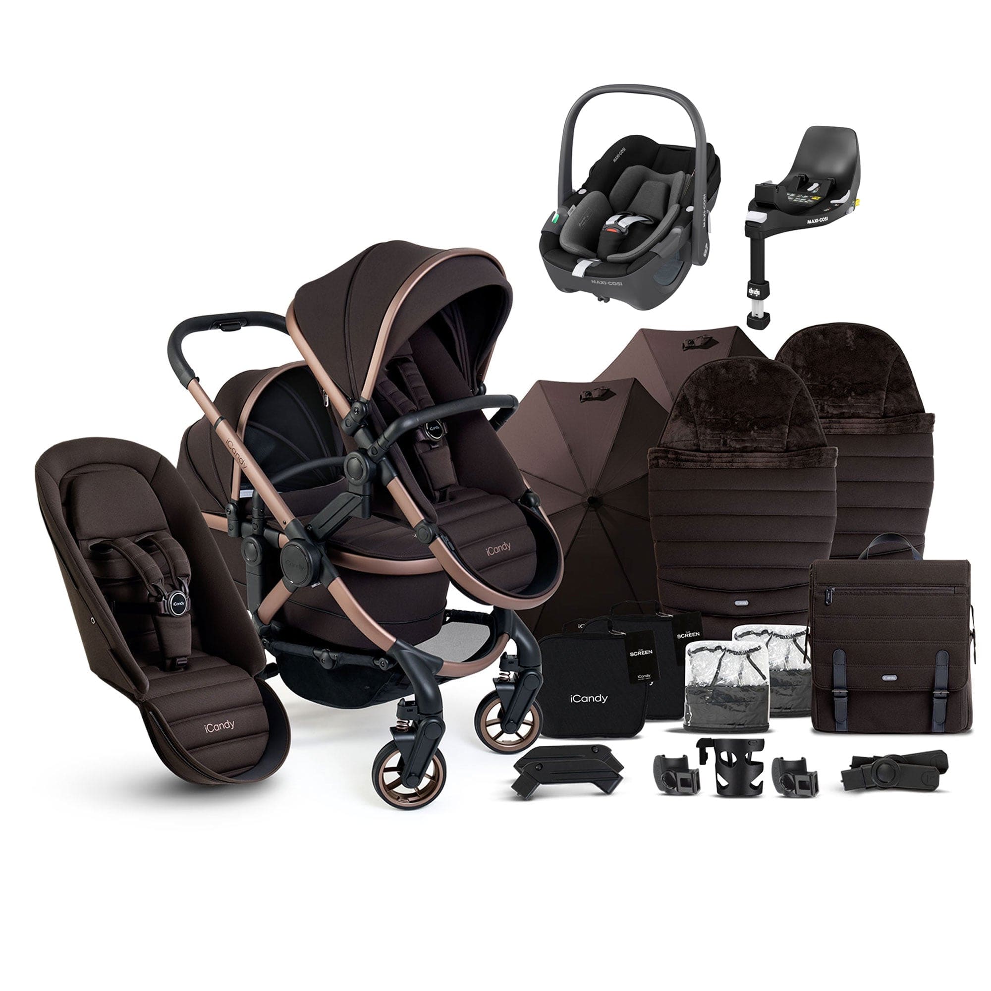 iCandy Peach 7 Double Complete Maxi-Cosi Travel System in Pecan Pram Bundles 17736-DOU-TS-MAXI-PB-PC 5010334060569