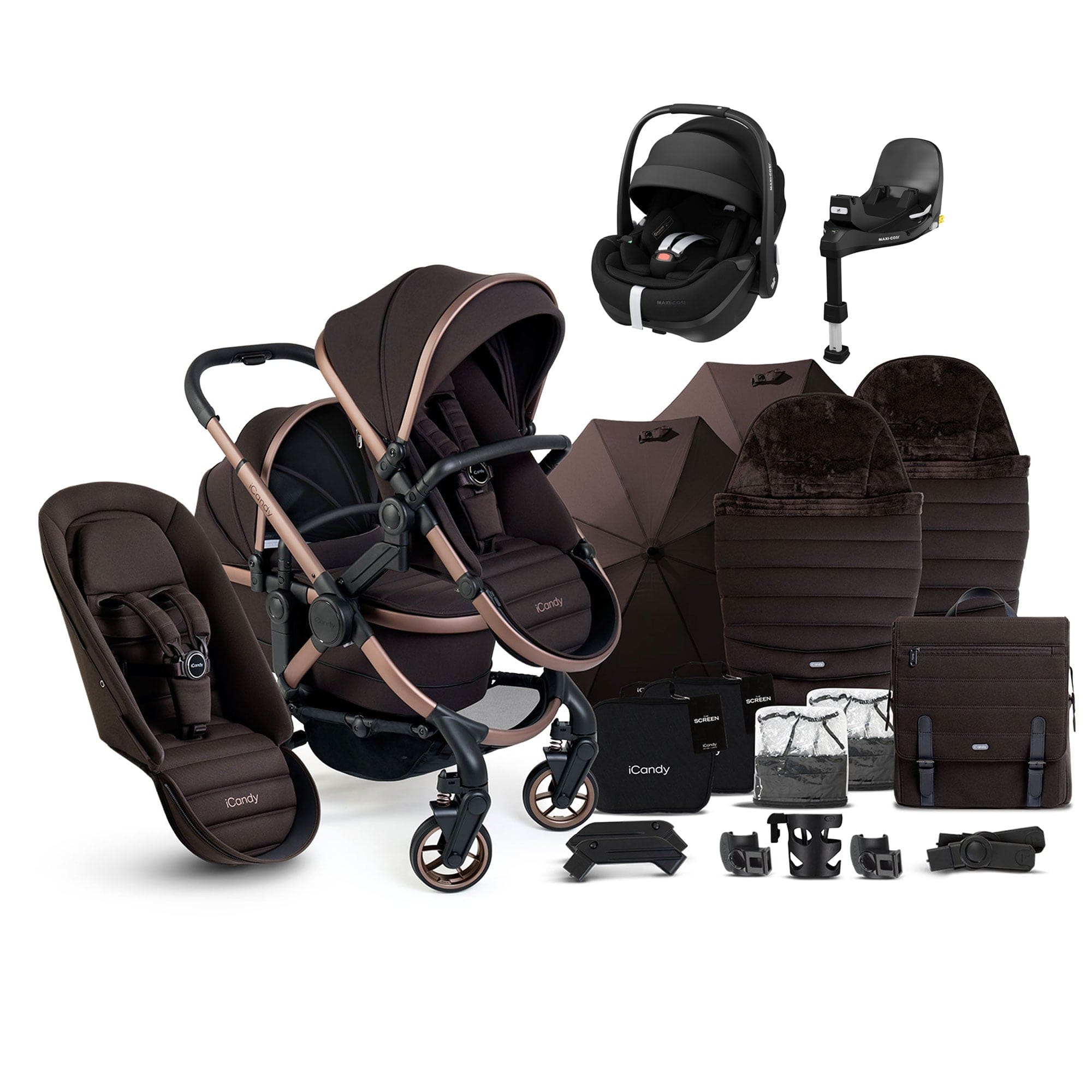 iCandy Peach 7 Double Complete Maxi-Cosi Travel System in Pecan Pram Bundles 17744-DOU-TS-MAXI-P2-PC 5010334060569