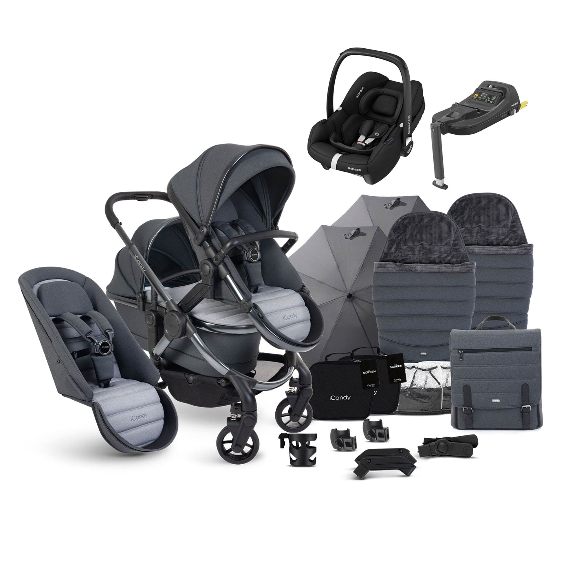 iCandy Peach 7 Double Complete Maxi-Cosi Travel System in Truffle Pram Bundles 17722-DOU-TS-MAXI-CF-TR 5010334058542