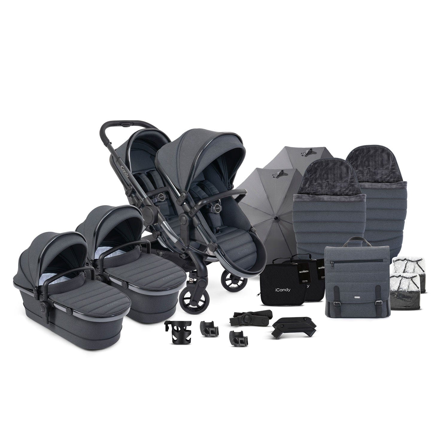 iCandy Peach 7 Twin Complete Bundle in Dark Grey Pram Bundles IC3040 5010334058610