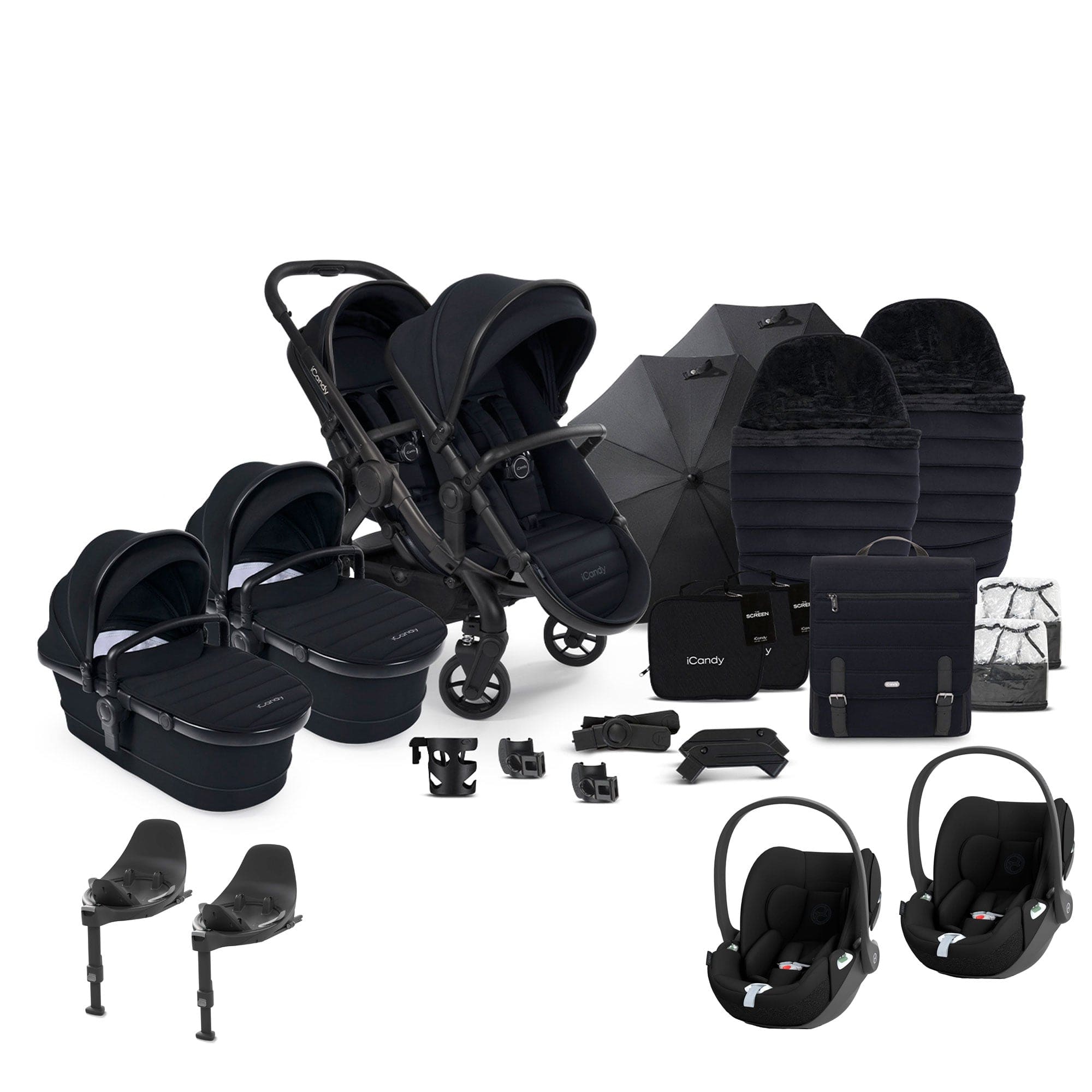 iCandy Peach 7 Twin Complete Cybex Travel System in Black Pram Bundles 17747-TWIN-COM-CG-BL 5010334058627