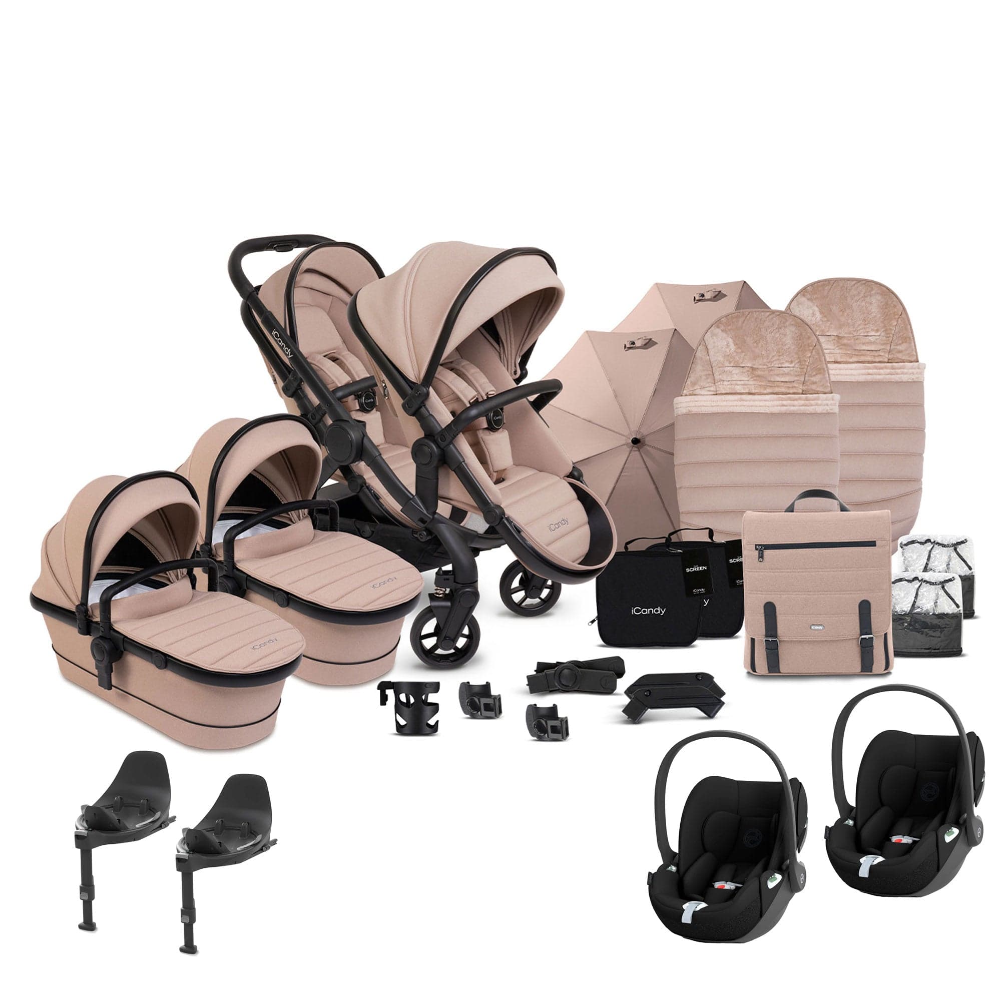 iCandy Peach 7 Twin Complete Cybex Travel System in Cookie Pram Bundles 17748-TWIN-COM-CG-CK 5010334058658