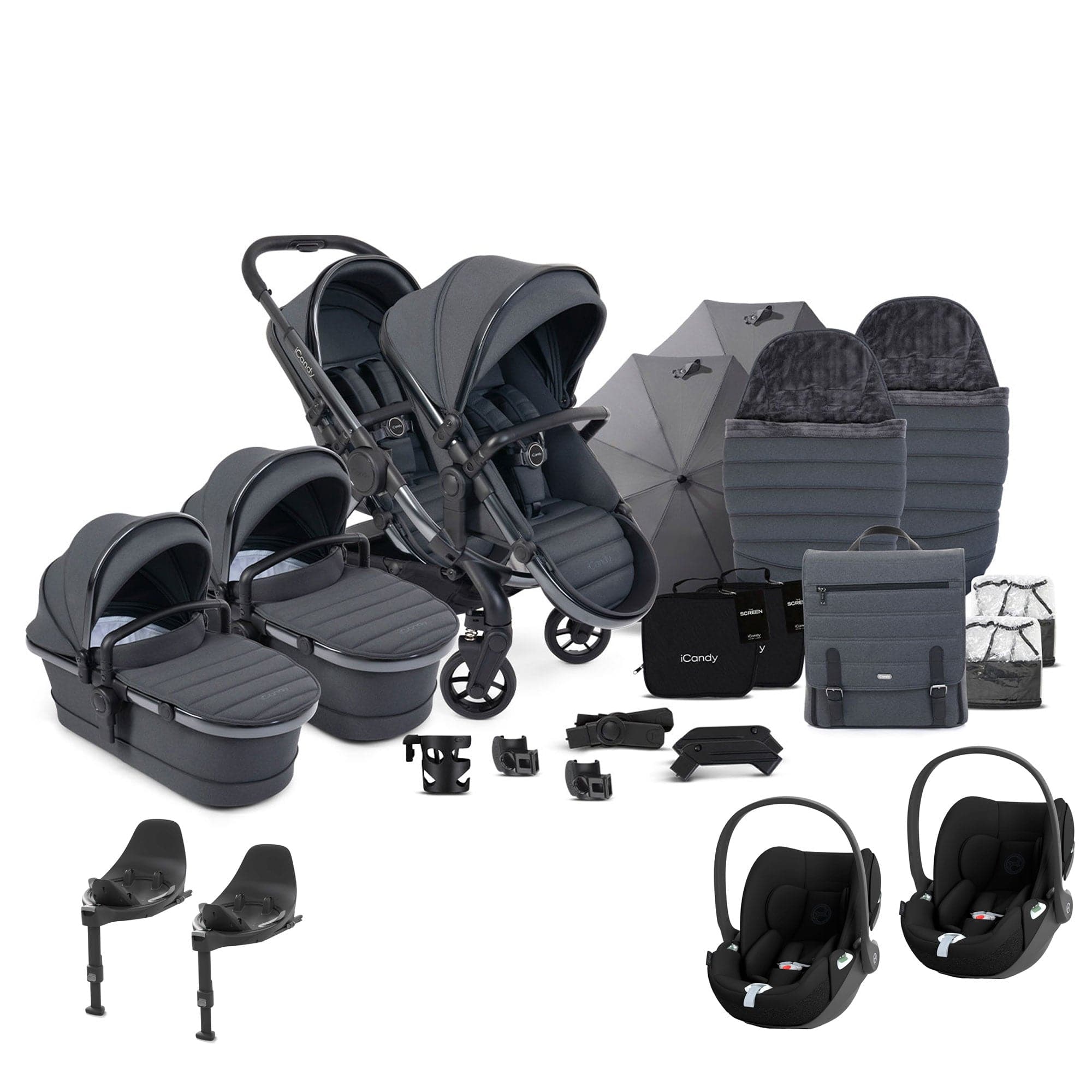 iCandy Peach 7 Twin Complete Cybex Travel System in Dark Grey Pram Bundles 17745-TWIN-COM-CG-DG 5010334058610