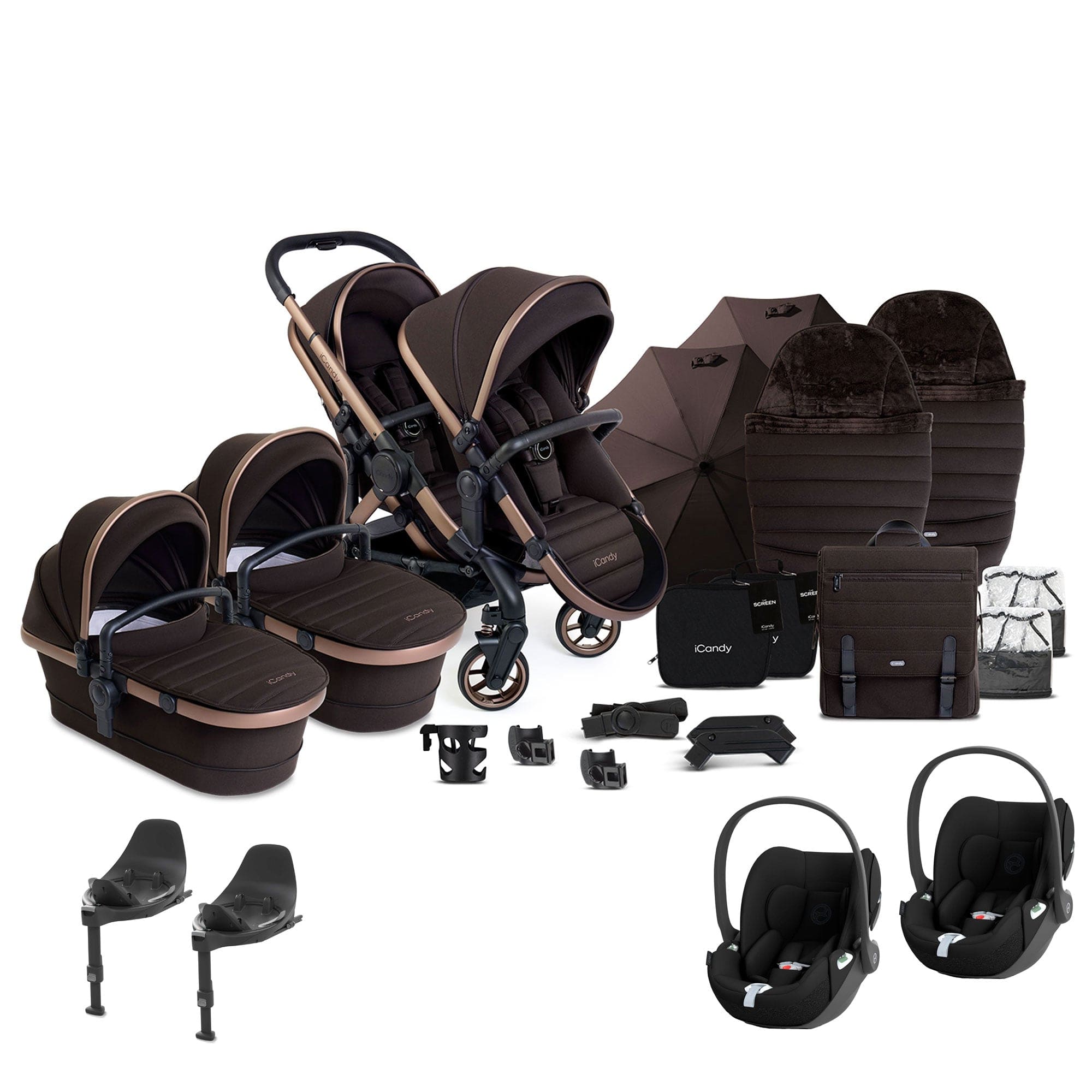 iCandy Peach 7 Twin Complete Cybex Travel System in Pecan Pram Bundles 17752-TWIN-COM-CG-PC 5010334060569