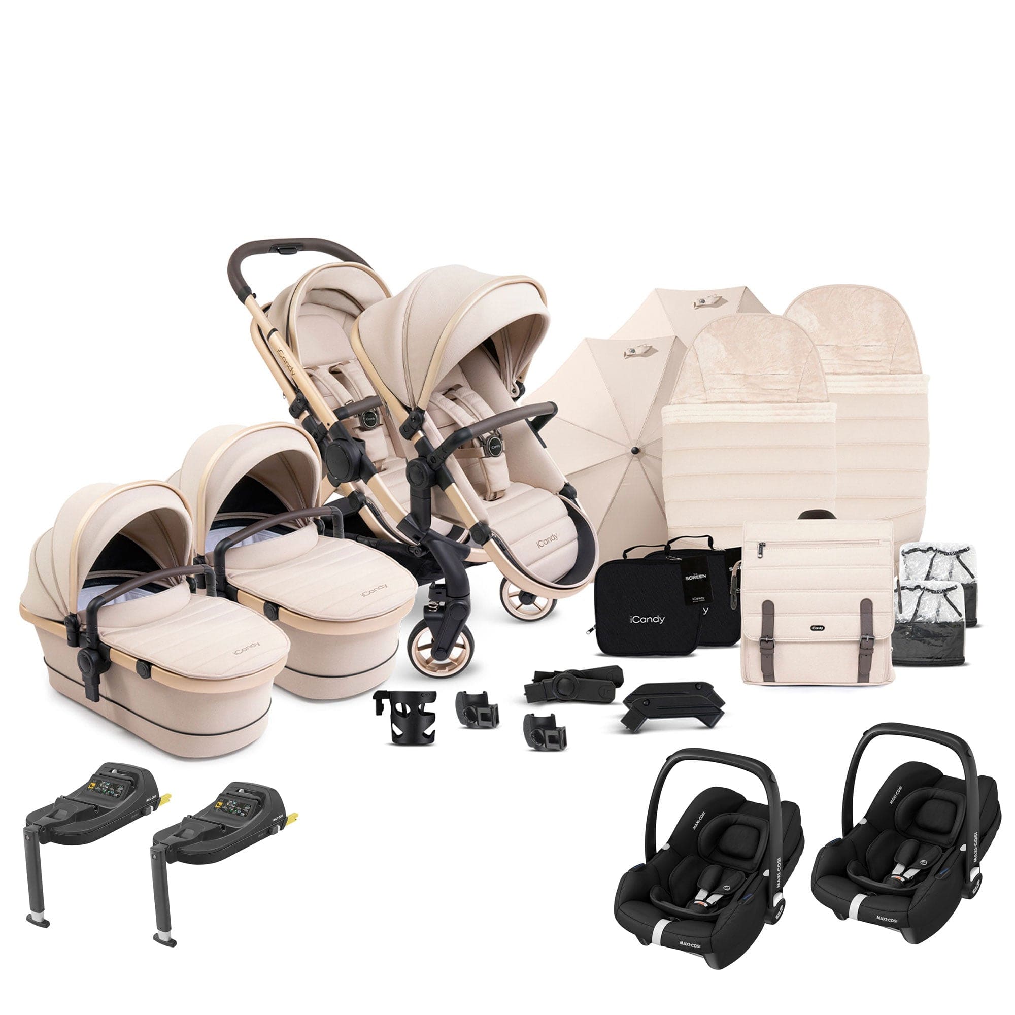 iCandy Peach 7 Twin Complete Maxi-Cosi Travel System in Biscotti Pram Bundles 17785-TWIN-COM-BIS 5010334058641