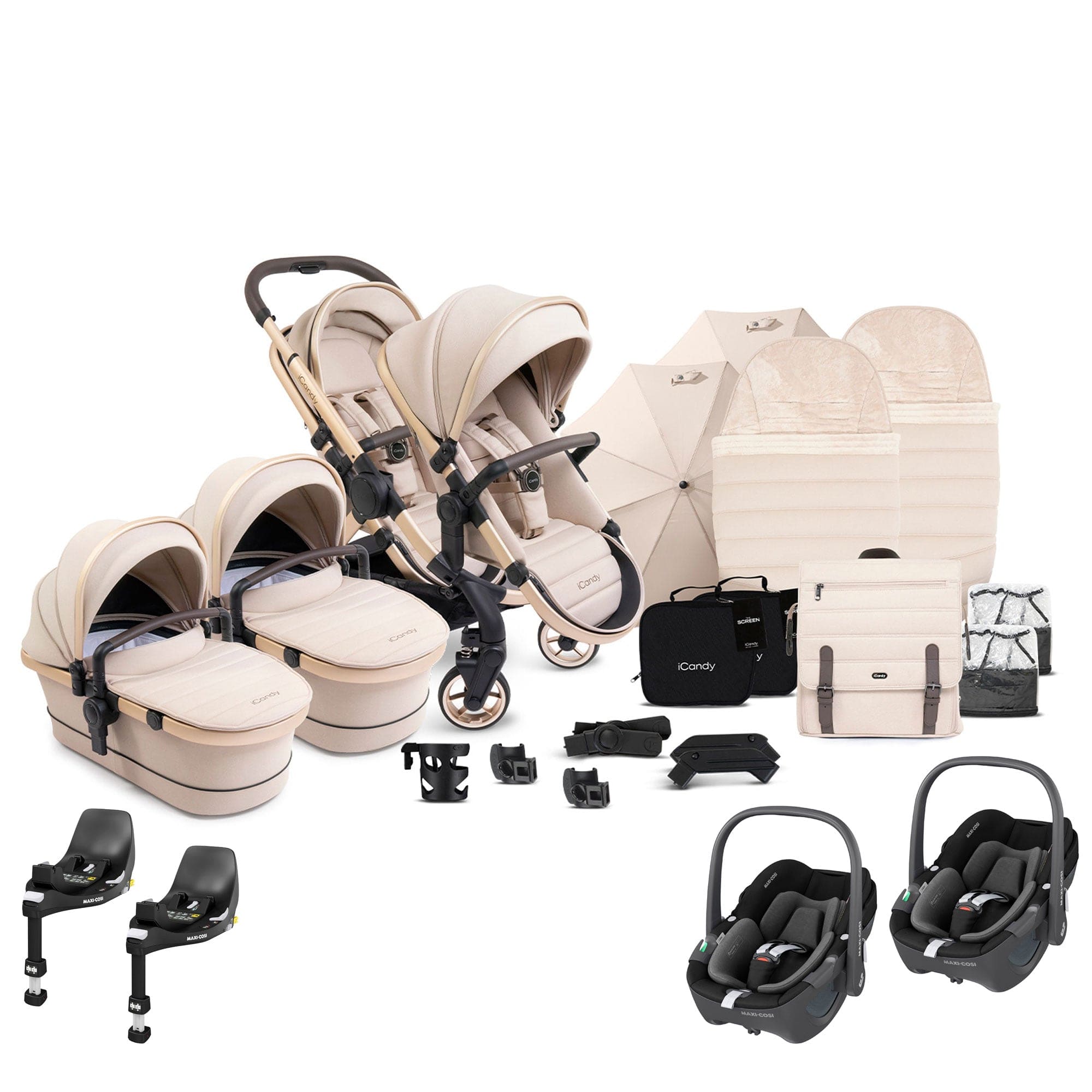 iCandy Peach 7 Twin Complete Maxi-Cosi Travel System in Biscotti Pram Bundles 17786-TWIN-COM-BIS 5010334058641