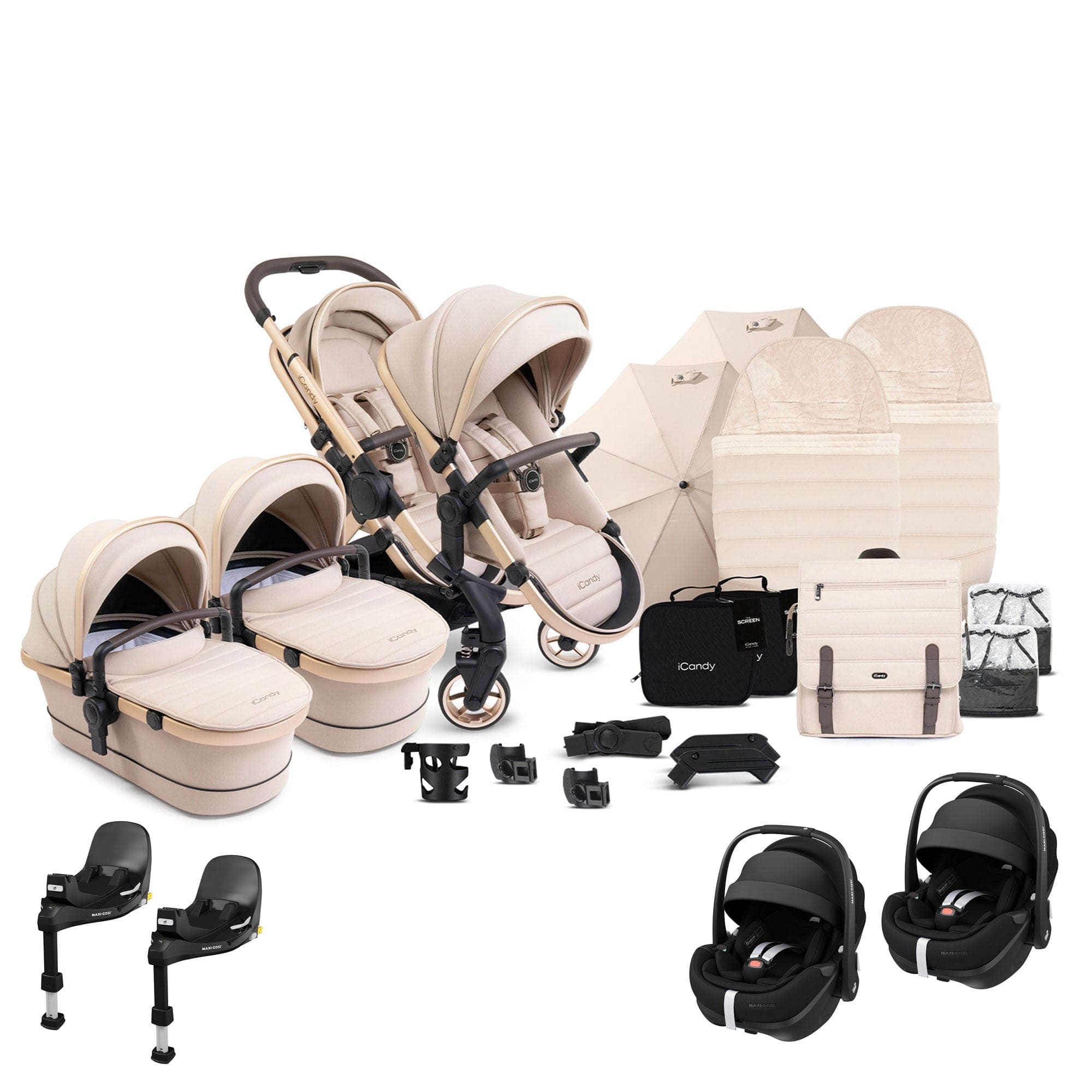 iCandy Peach 7 Twin Complete Maxi-Cosi Travel System in Biscotti Pram Bundles 17787-TWIN-COM-BIS 5010334058641