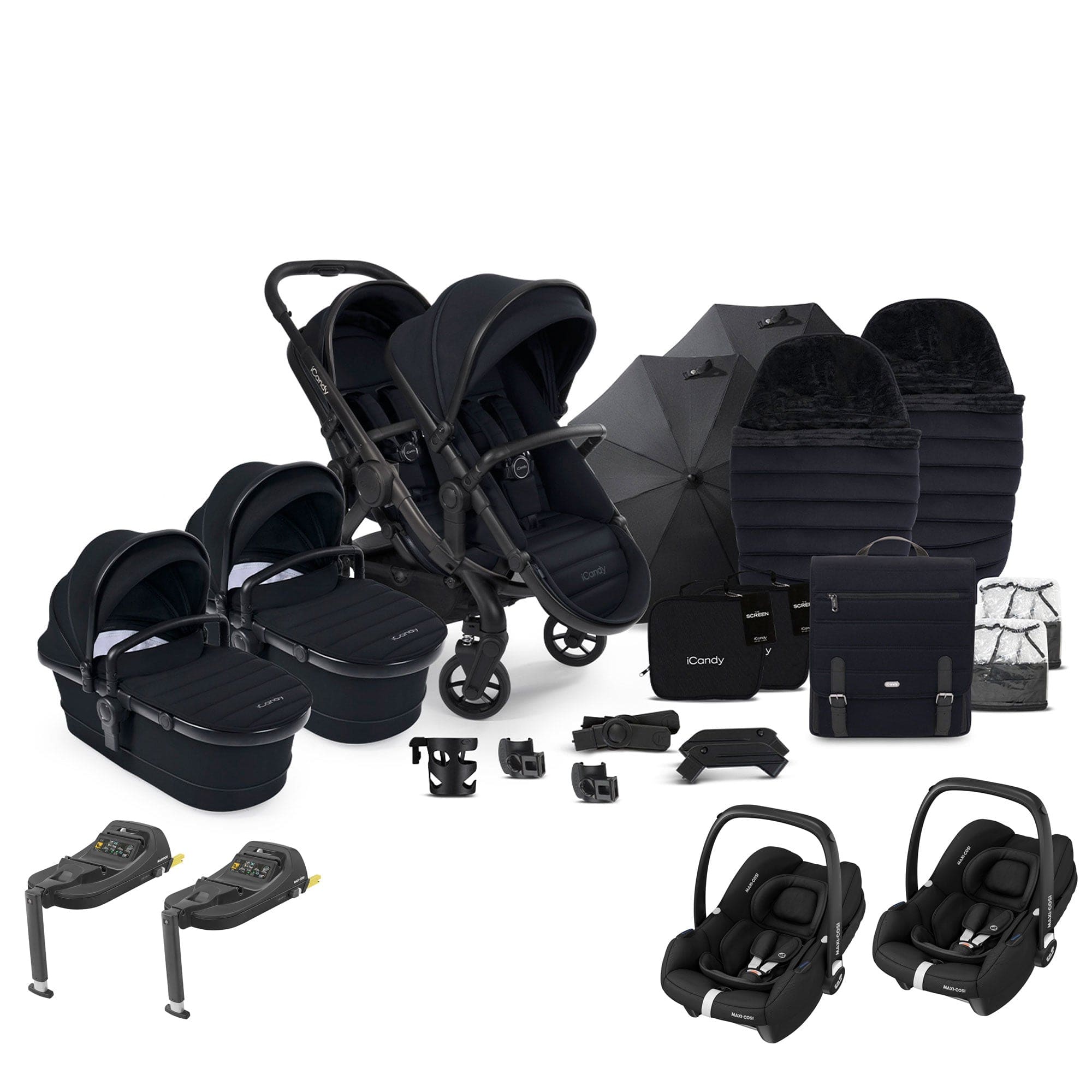 iCandy Peach 7 Twin Complete Maxi-Cosi Travel System in Black Pram Bundles 17801-TWIN-COM-BLK 5010334058627