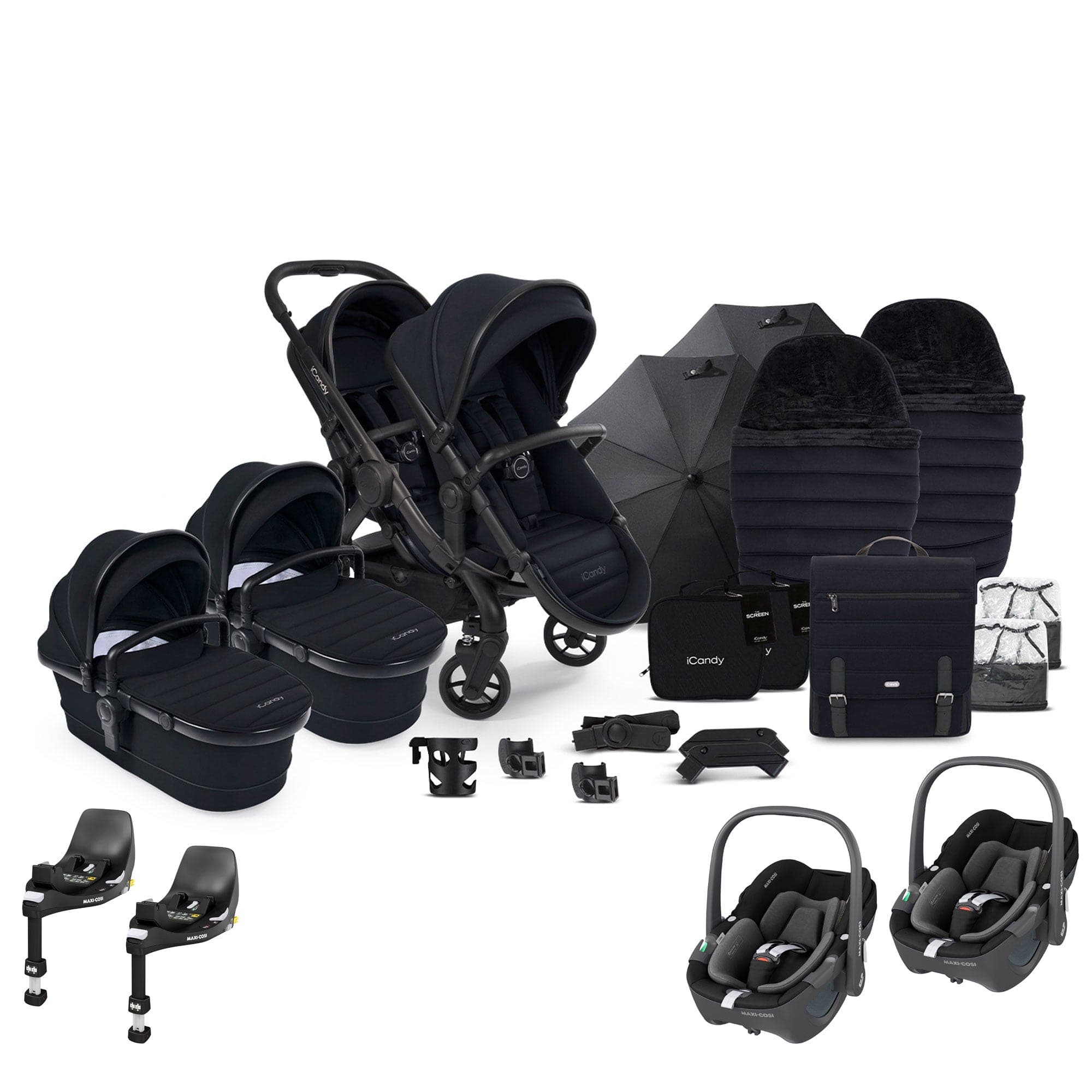 iCandy Peach 7 Twin Complete Maxi-Cosi Travel System in Black Pram Bundles 17802-TWIN-COM-BLK 5010334058627