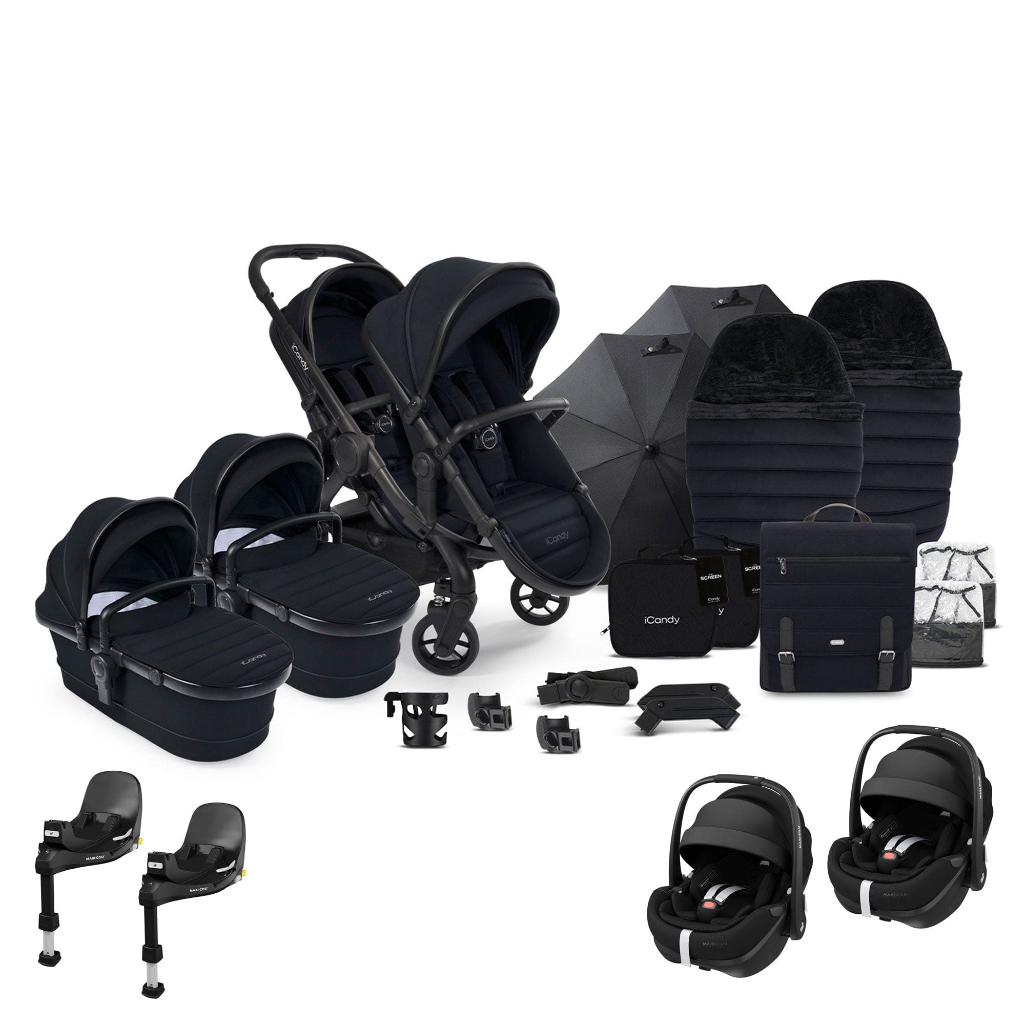 iCandy Peach 7 Twin Complete Maxi-Cosi Travel System in Black Pram Bundles 17803-TWIN-COM-BLK 5010334058627