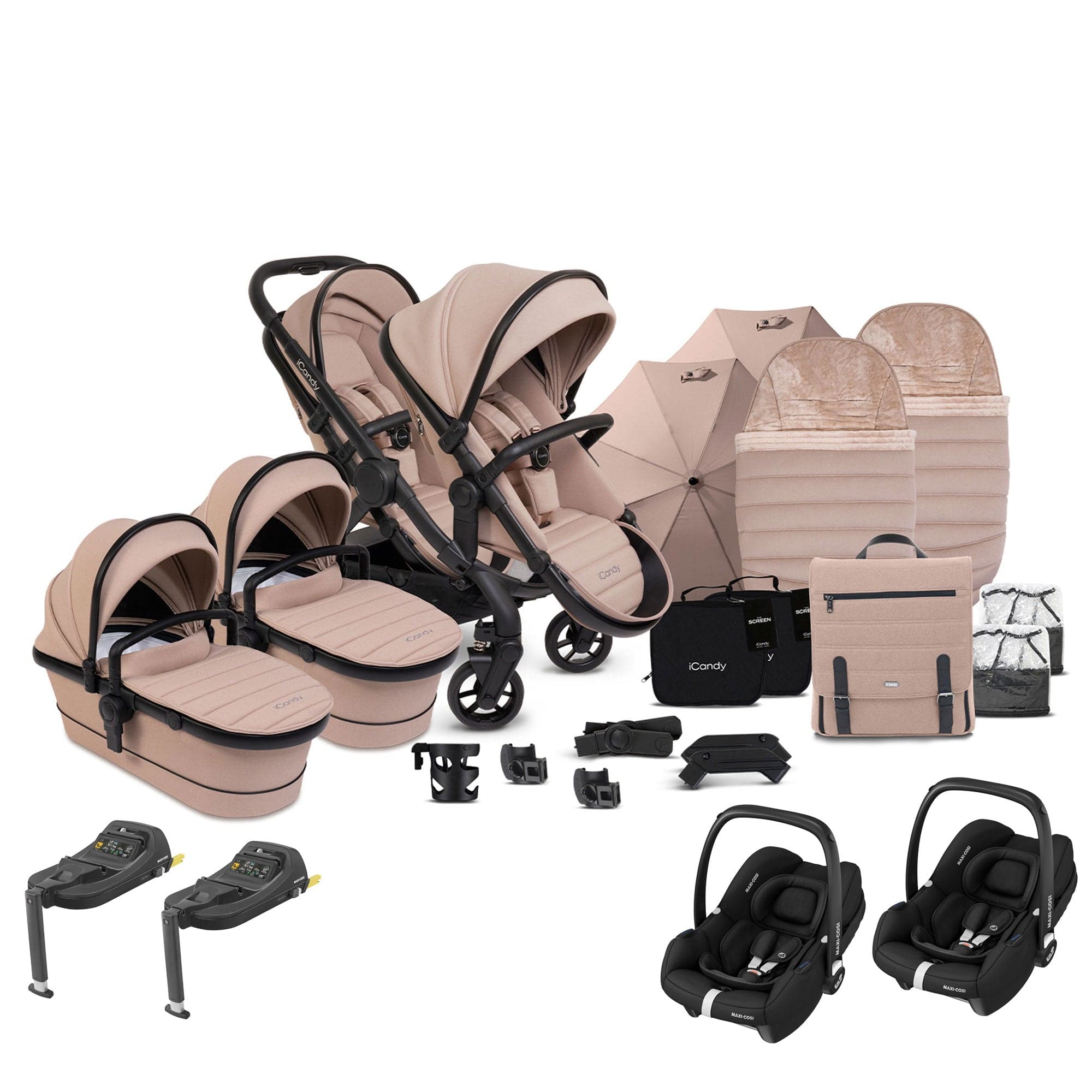 iCandy Peach 7 Twin Complete Maxi-Cosi Travel System in Cookie Pram Bundles 17804-TWIN-COM-CKE 5010334058658