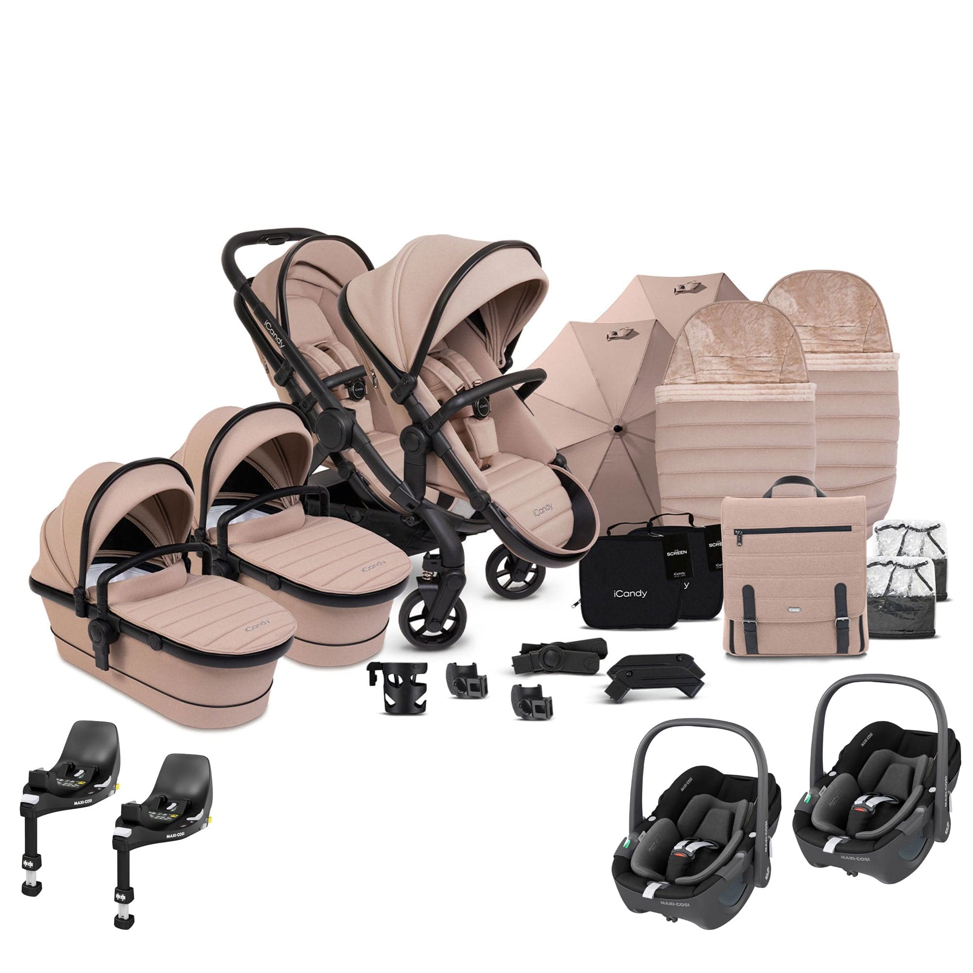 iCandy Peach 7 Twin Complete Maxi-Cosi Travel System in Cookie Pram Bundles 17805-TWIN-COM-CKE 5010334058658