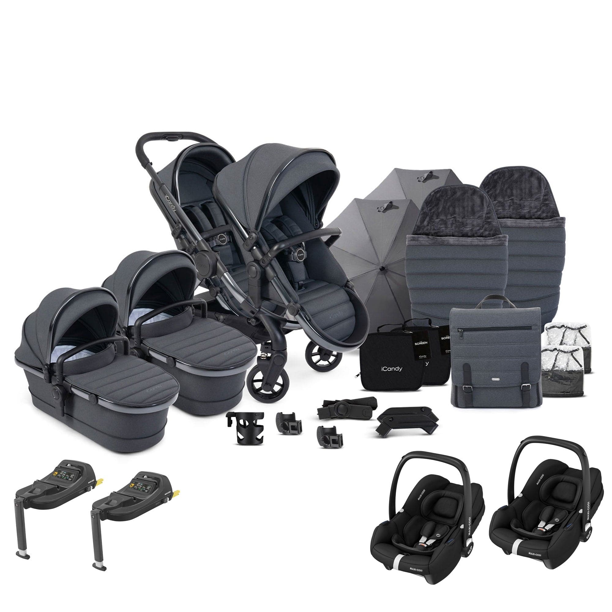 iCandy Peach 7 Twin Complete Maxi-Cosi Travel System in Dark Grey Pram Bundles 17795-TWIN-COM-DGY 5010334058610