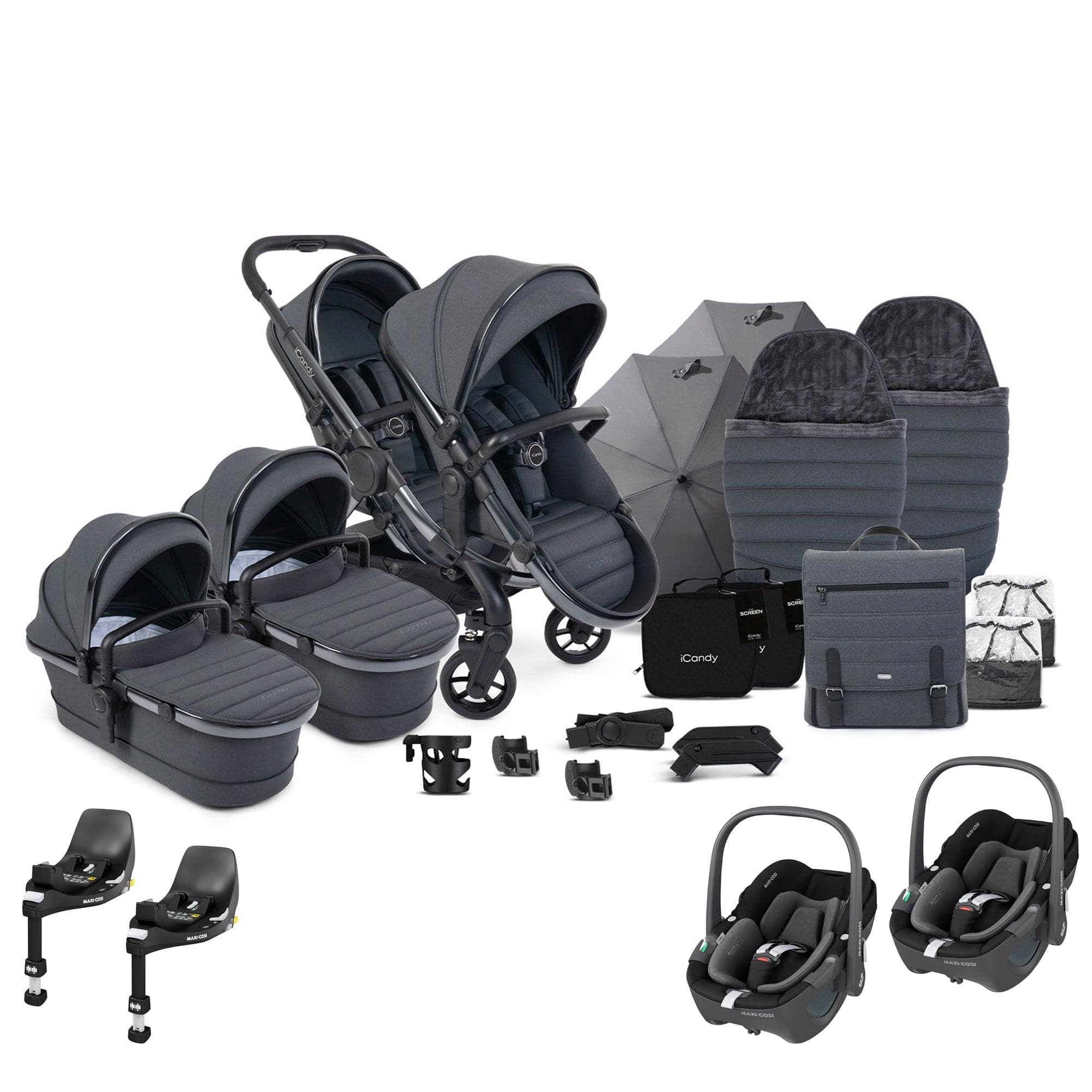 iCandy Peach 7 Twin Complete Maxi-Cosi Travel System in Dark Grey Pram Bundles 17796-TWIN-COM-DGY 5010334058610