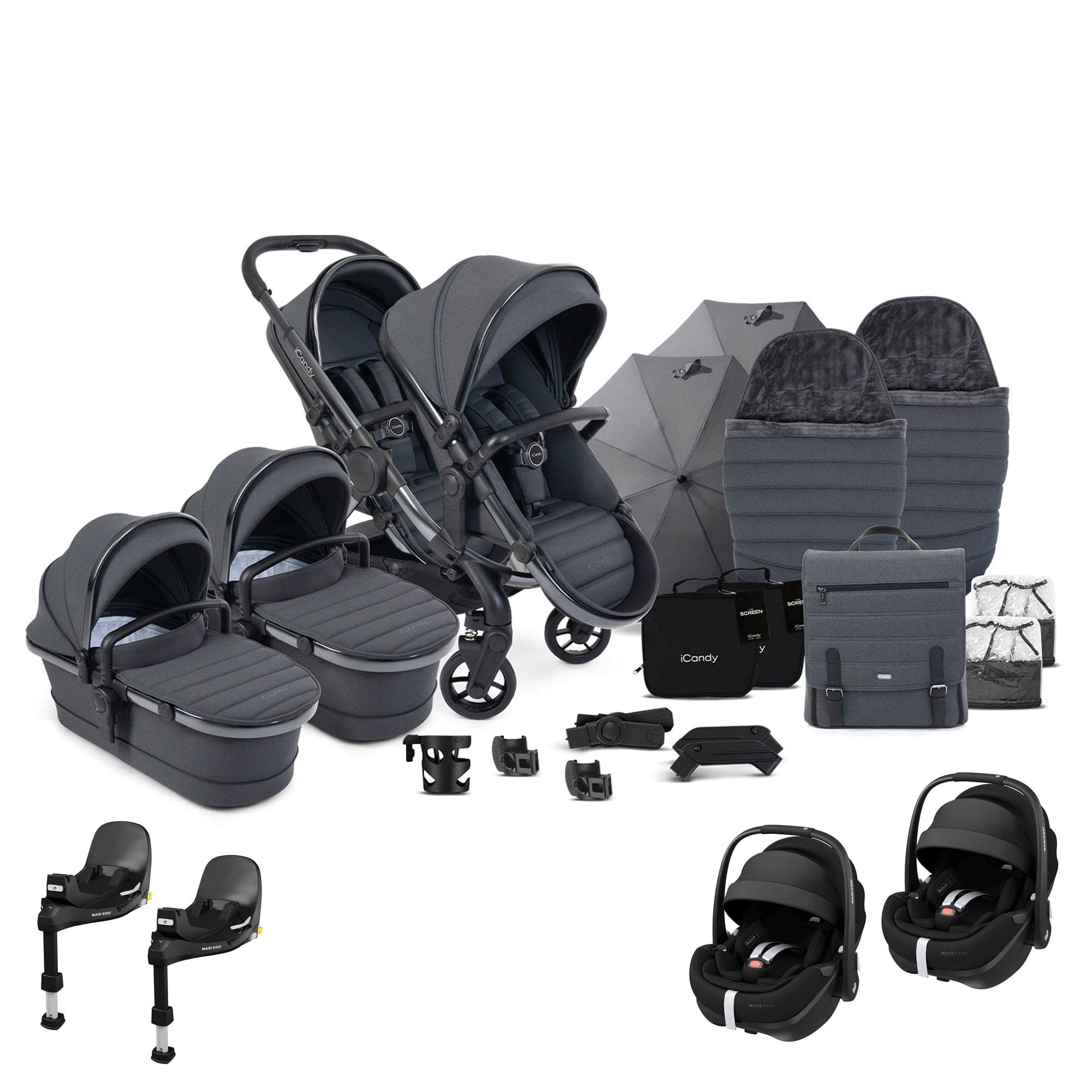 iCandy Peach 7 Twin Complete Maxi-Cosi Travel System in Dark Grey Pram Bundles 17797-TWIN-COM-DGY 5010334058610