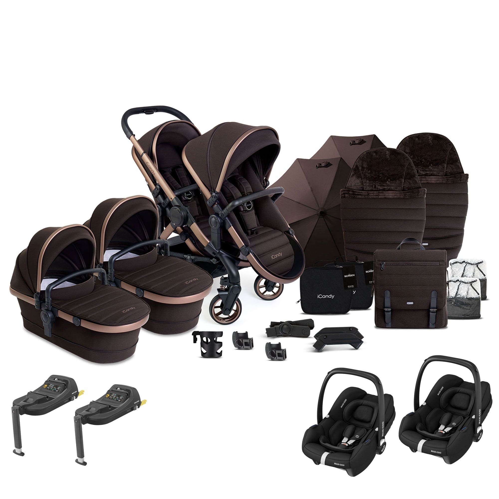 iCandy Peach 7 Twin Complete Maxi-Cosi Travel System in Pecan Pram Bundles 17792-TWIN-COM-PEC 5010334060569