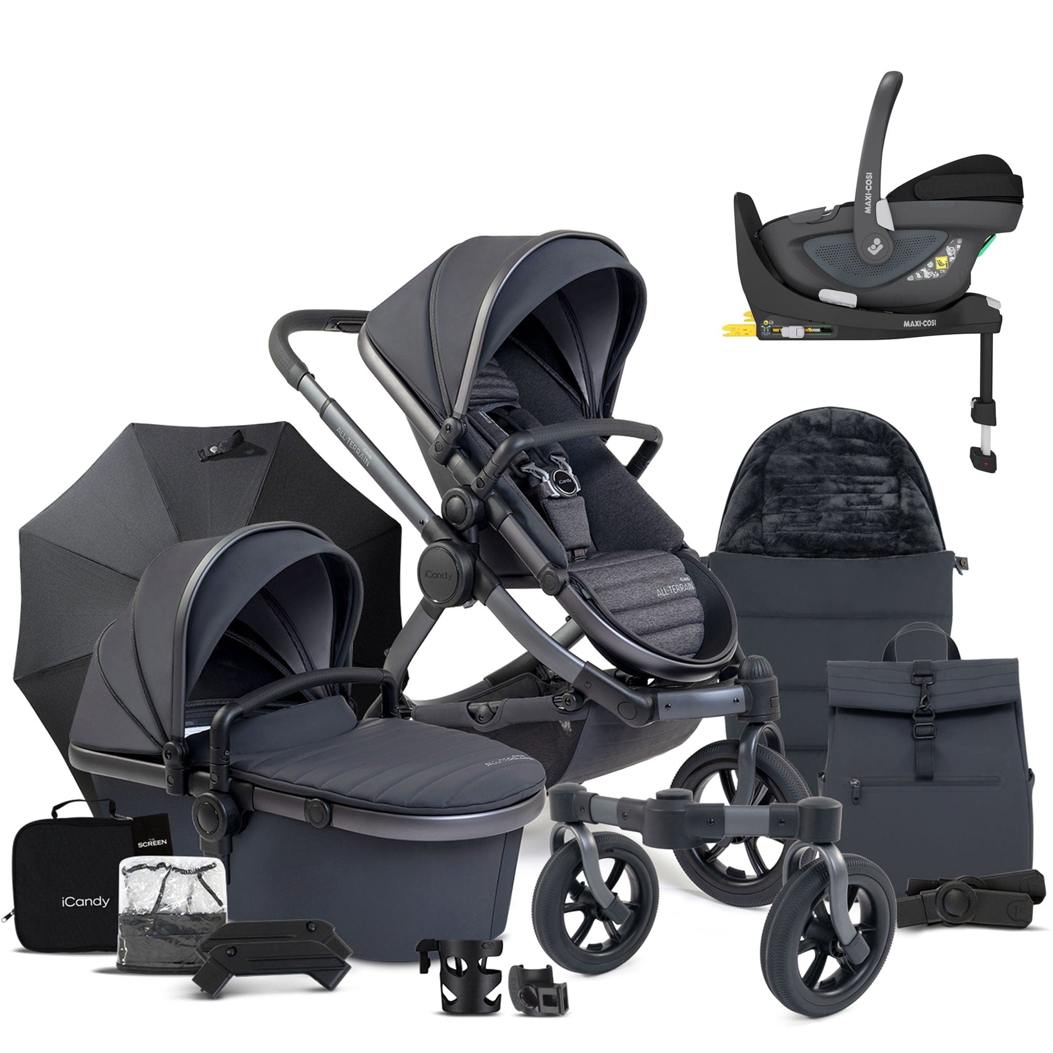 iCandy Peach 7 All Terrain Complete Maxi-Cosi Bundle in Storm Travel Systems 16317-COM-PEB 5010334052595