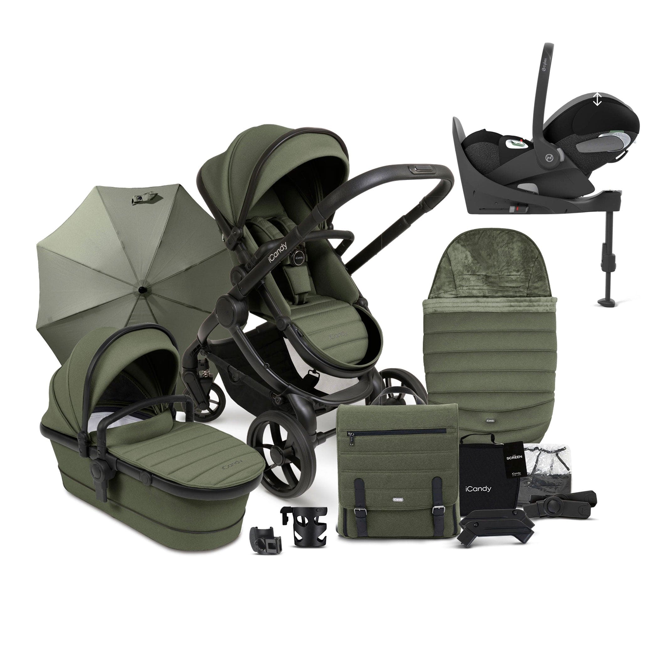 iCandy Peach 7 Complete Cybex Bundle in Ivy Travel Systems 15928-IVY-2 5010334056784