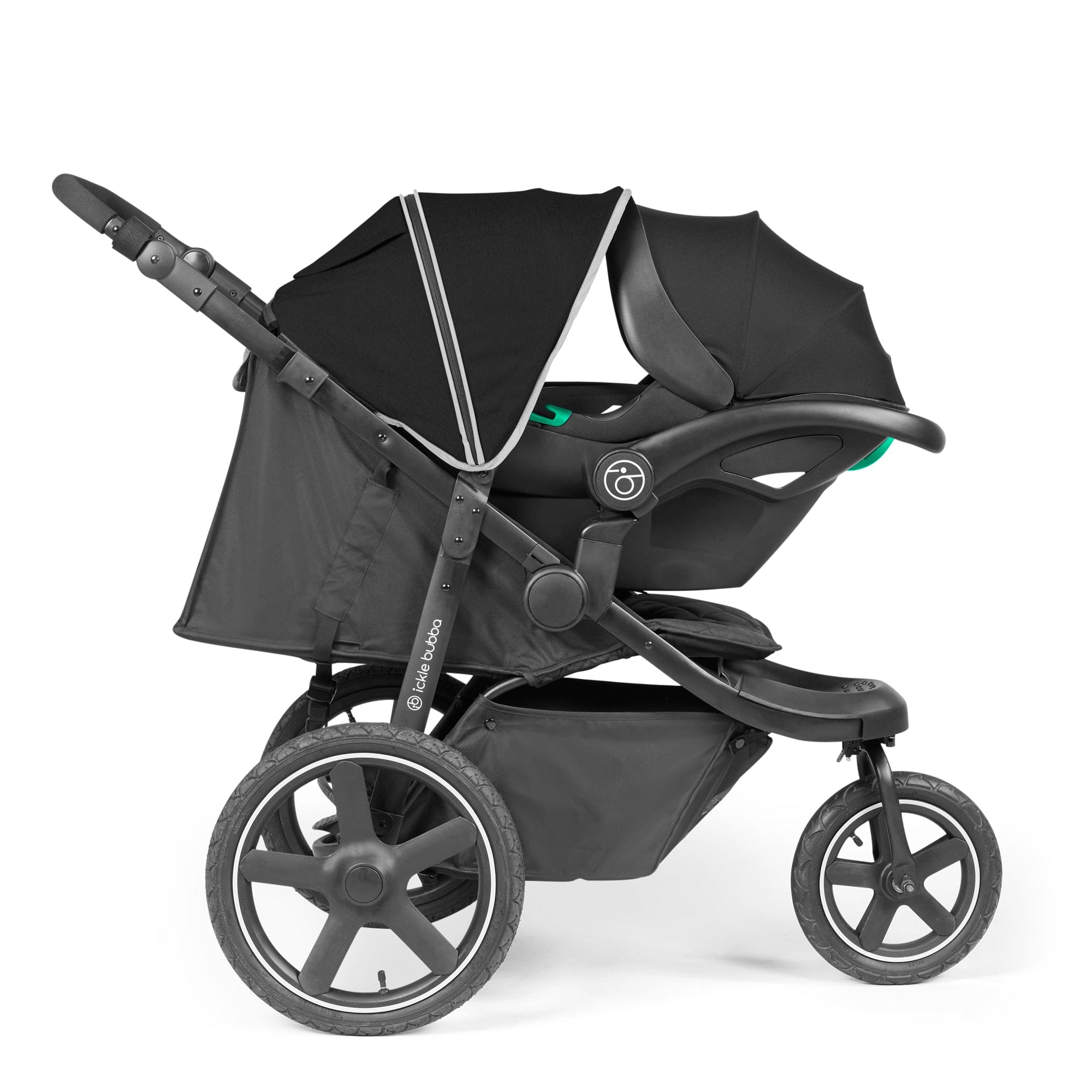 Ickle Bubba Venus Max Jogger Stroller I-Size Travel System in Black/Black with Isofix Base 3 Wheelers 13-004-500-001 5056515033632