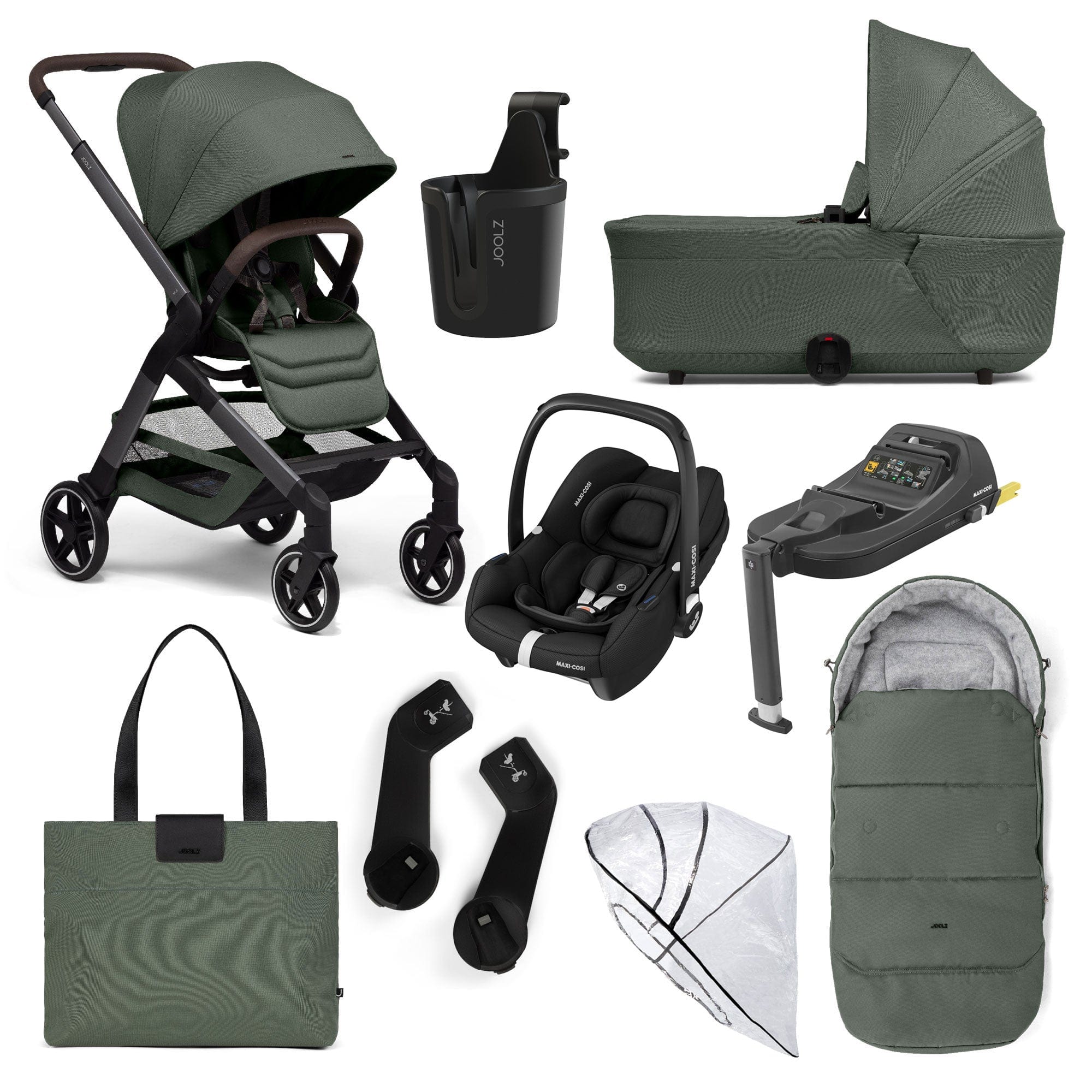 Joolz Hub2 8 Piece Maxi-Cosi Pram Bundle - Forest Green Travel Systems 17067-FGR 8715688092491