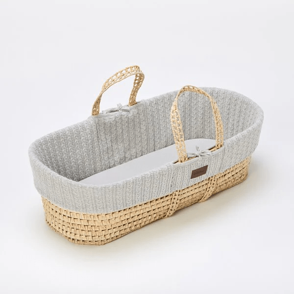 The Little Green Sheep Knitted Moses Basket and Rocking Stand Bundle in Dove Moses Baskets & Stands FNBB010B 5060157947950