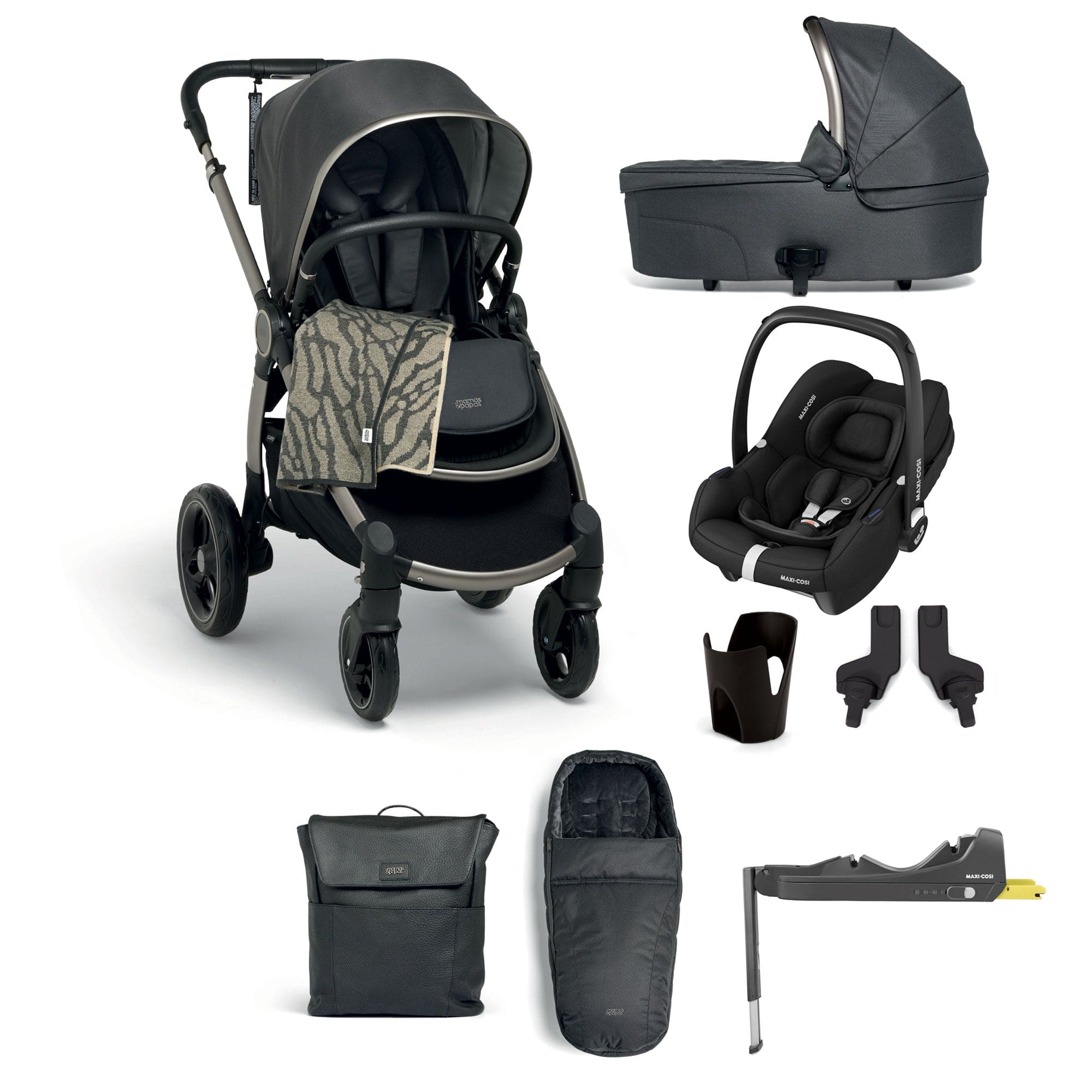 Mamas & Papas Ocarro Complete 8-Piece Maxi Cosi Bundle in Graphite Travel Systems 85451GT00-2