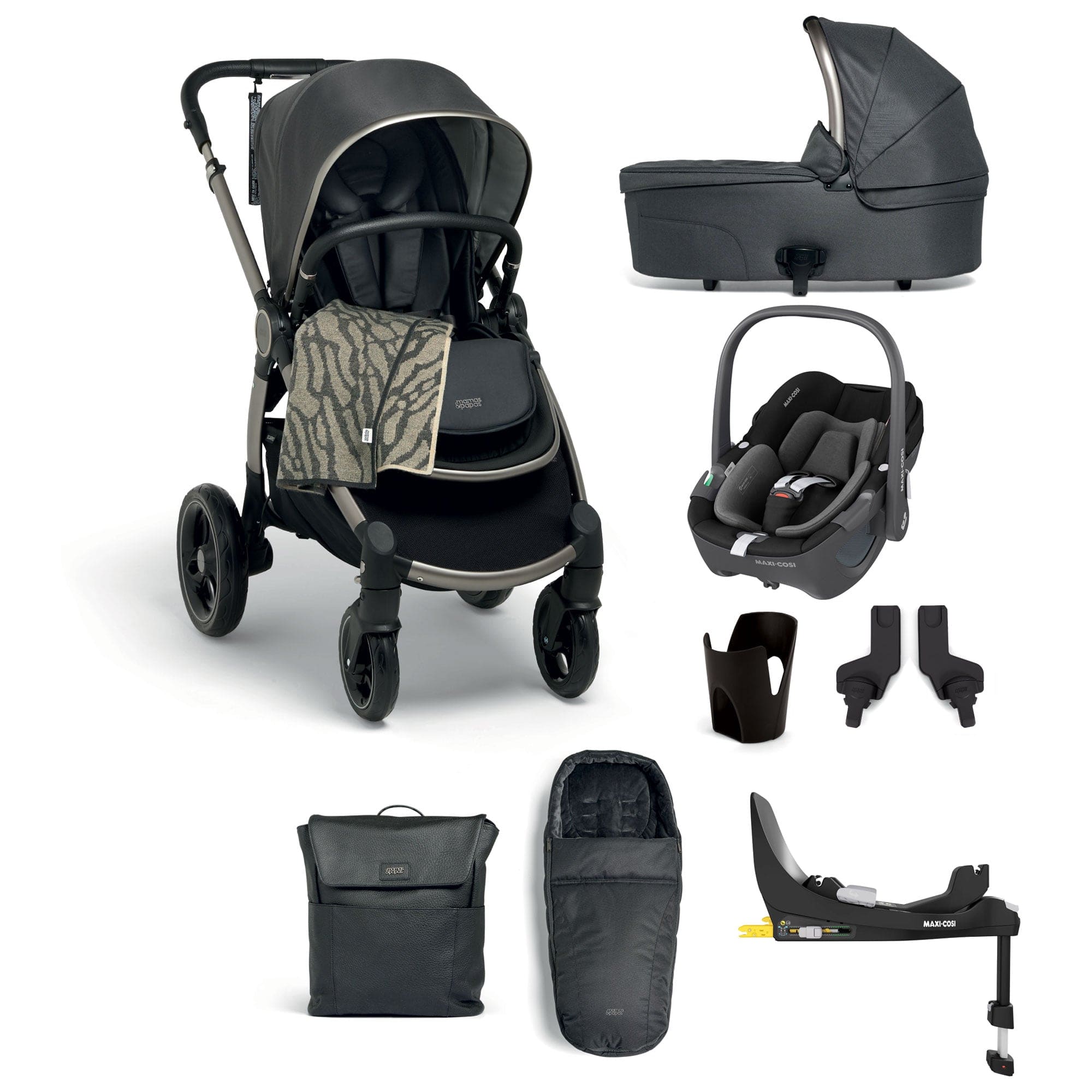 Mamas & Papas Ocarro Complete 8-Piece Maxi Cosi Bundle in Graphite Travel Systems 85451GT00-3