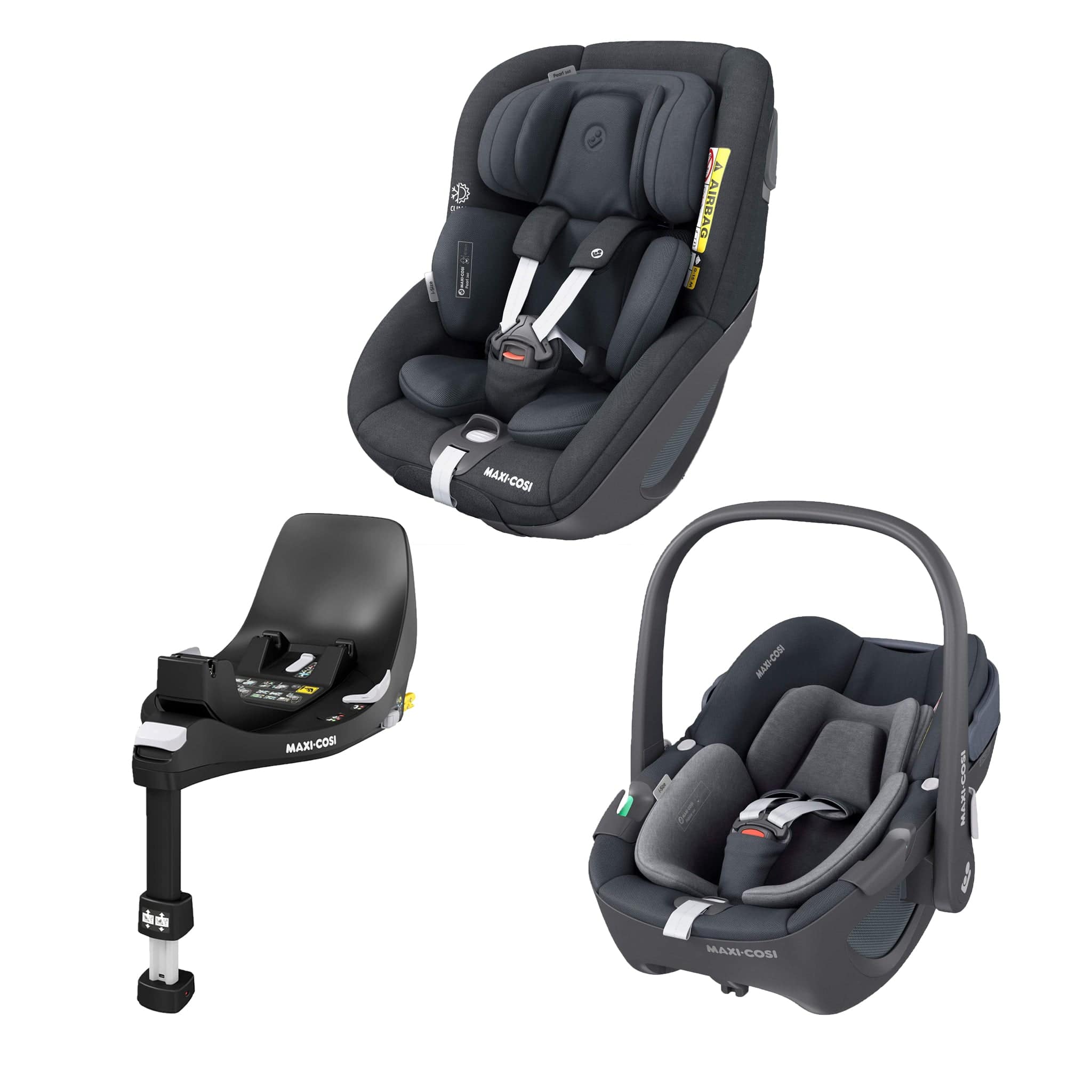 Maxi-Cosi Pebble 360, Pearl 360 & Familyfix 360 Base Bundle - Graphite Baby Car Seats KF10000049 8712930170501