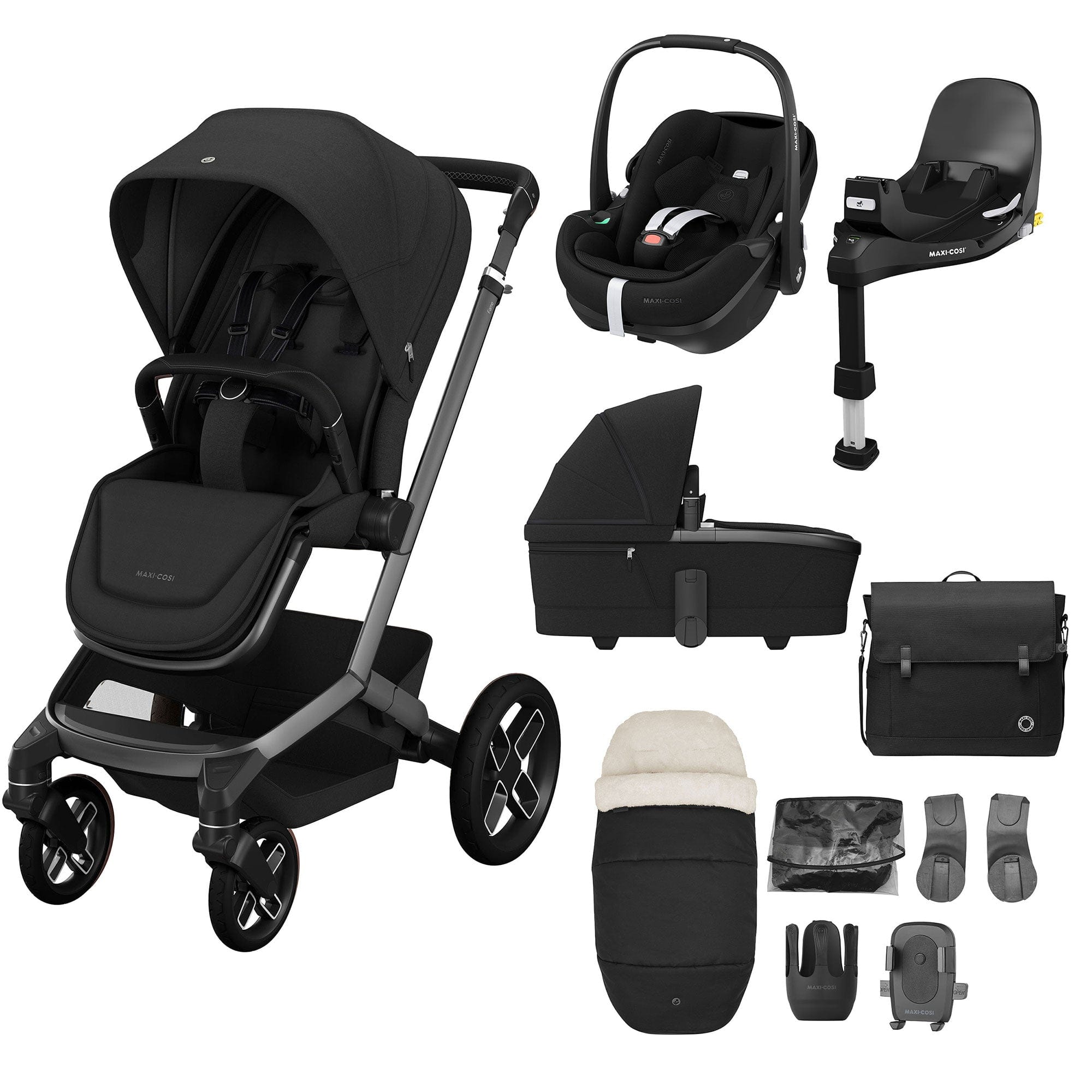 Maxi-Cosi FAME 10 Piece Premium Bundle in Twillic Black Travel Systems