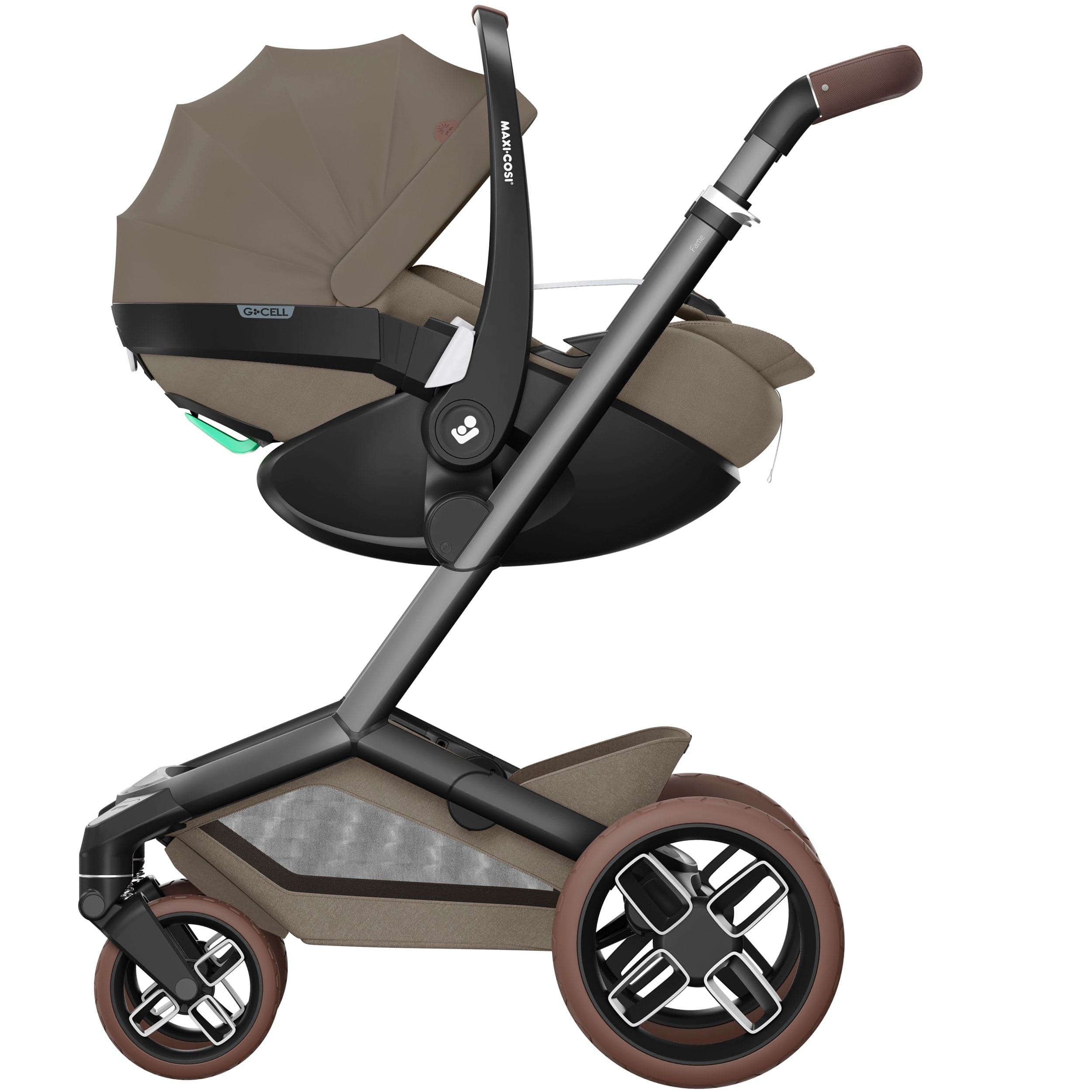 Maxi-Cosi FAME 10 Piece Premium Bundle in Twillic Truffle (Brown Wheels) Travel Systems KF69700000