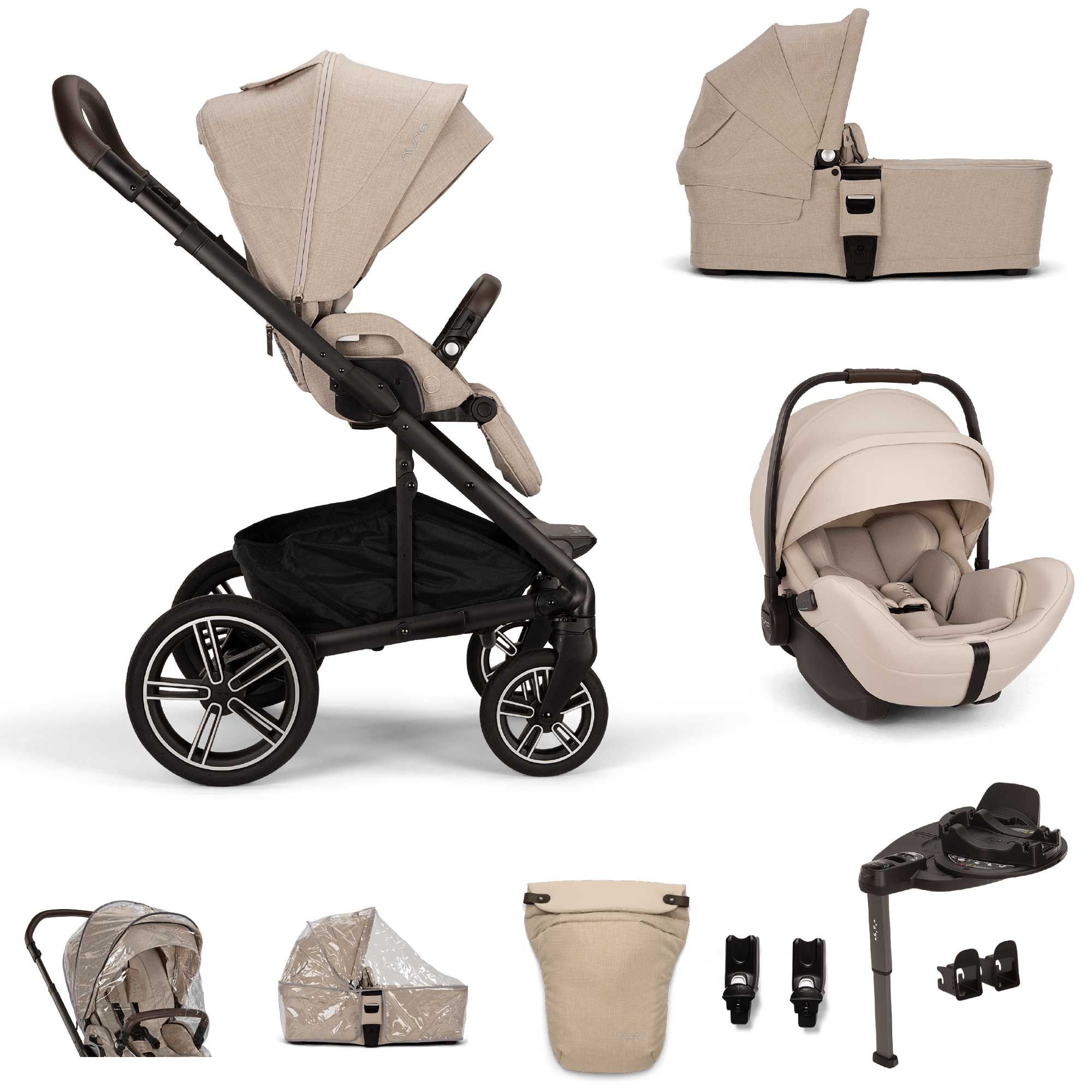 Nuna MIXX Next & ARRA Flex & BASE Curv Bundle in Biscotti Travel Systems Z2BNMIXX1045UK 5056080617749