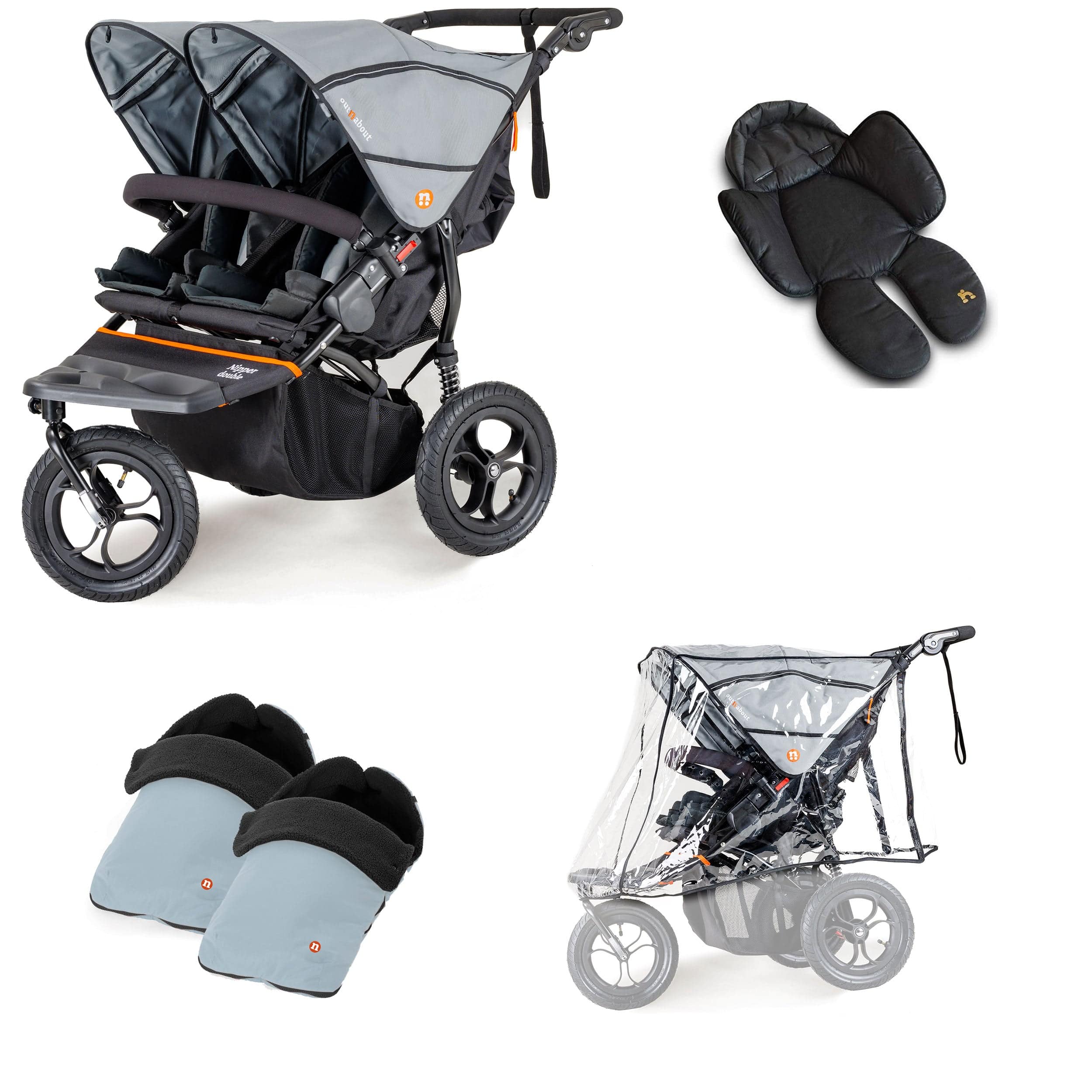 Out n About Nipper Double Duo Comfort Bundle in Rock Salt Grey 3 Wheeler Pushchair Bundles 15782-DTN-COM-RSG 5060167546112