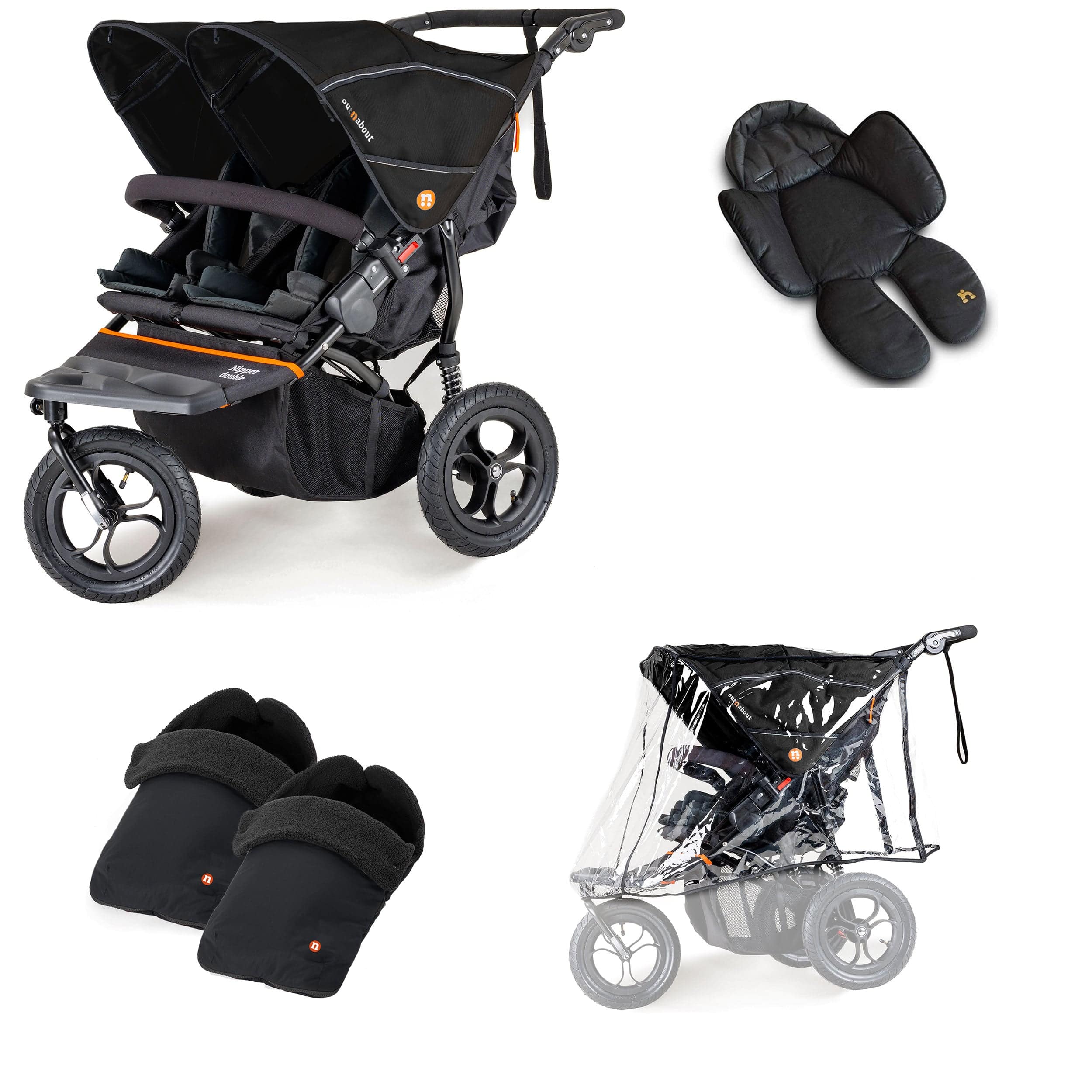 Out n About Nipper Double Duo Comfort Bundle in Summit Black 3 Wheeler Pushchair Bundles 15788-DTN-COM-SBL 5060167546778