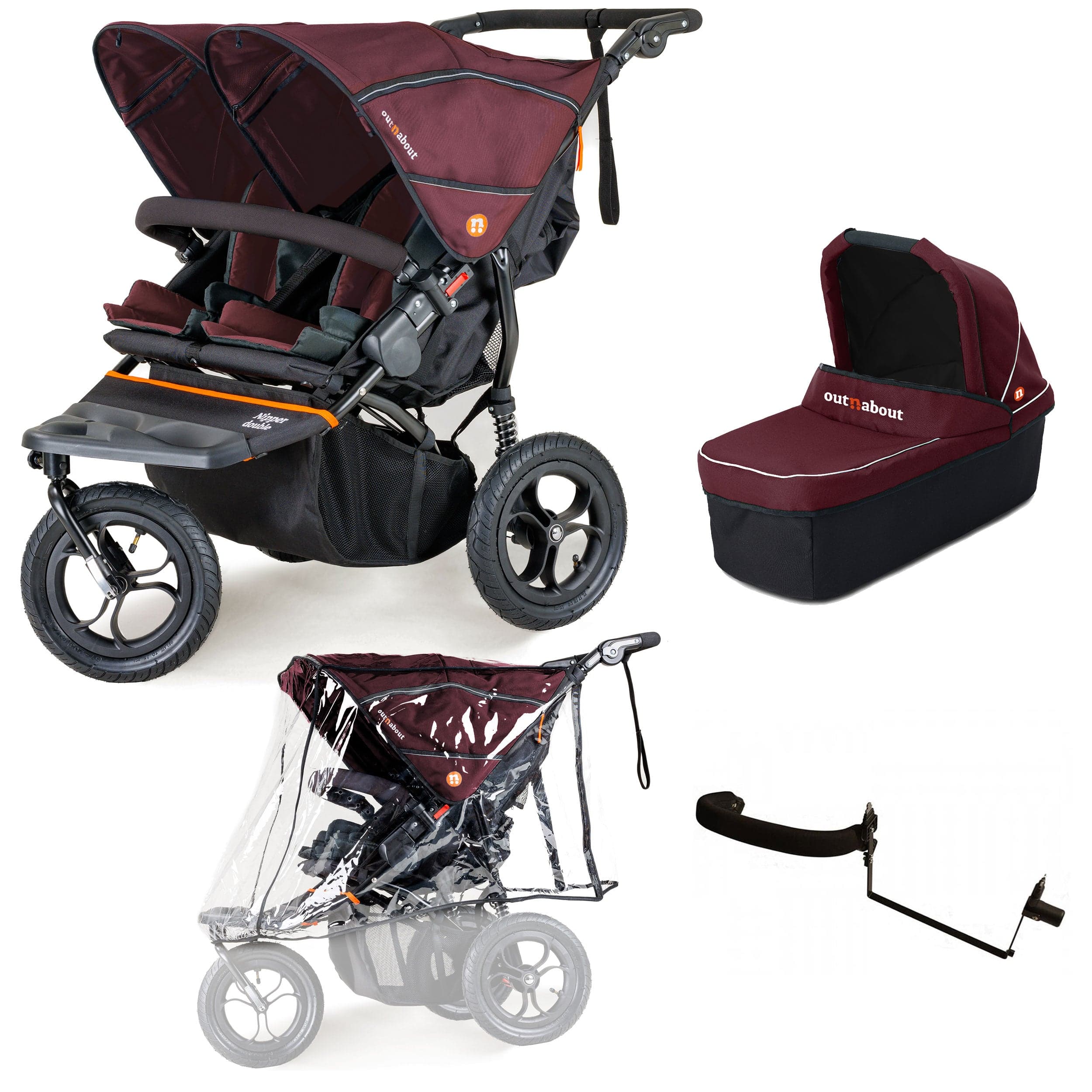 Out n About Nipper Double Duo Starter Bundle in Brambleberry Red 3 Wheeler Pushchair Bundles 15748-DTN-STA-RED 5060167546143