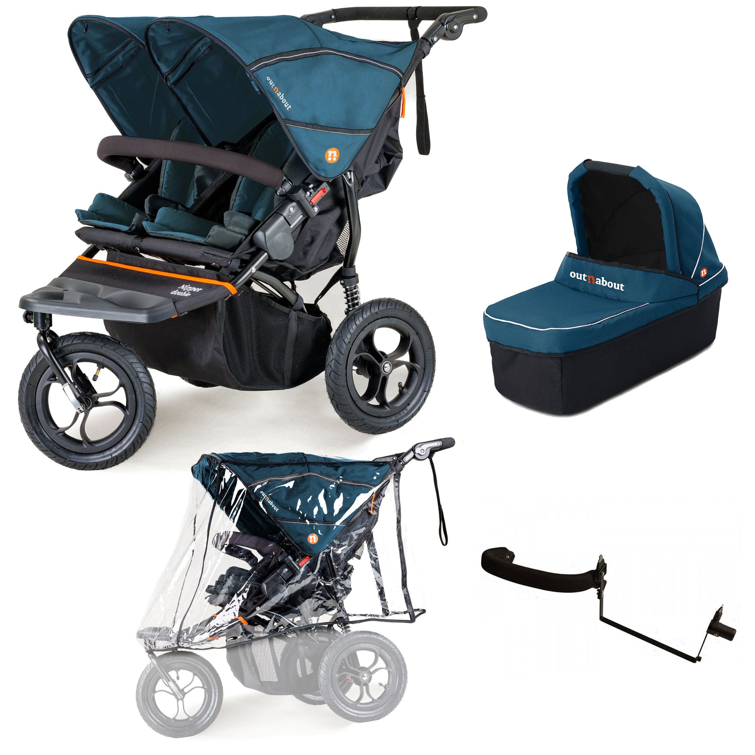 Out n About Nipper Double Duo Starter Bundle in Highland Blue 3 Wheeler Pushchair Bundles 15747-DTN-STA-BLU 5060167546136