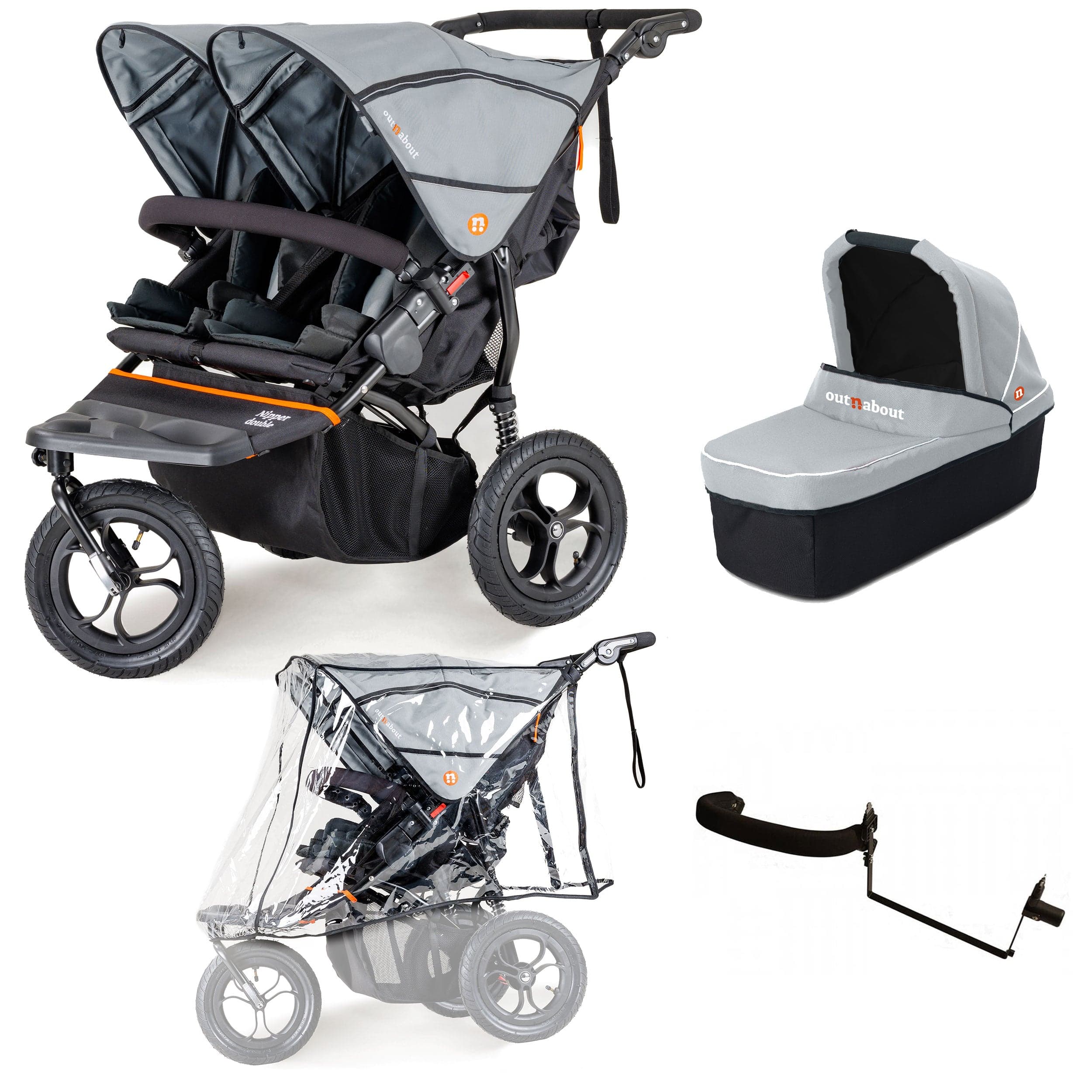 Out n About Nipper Double Duo Starter Bundle in Rock Salt Grey 3 Wheeler Pushchair Bundles 15750-DTN-STA-RSG 5060167546112