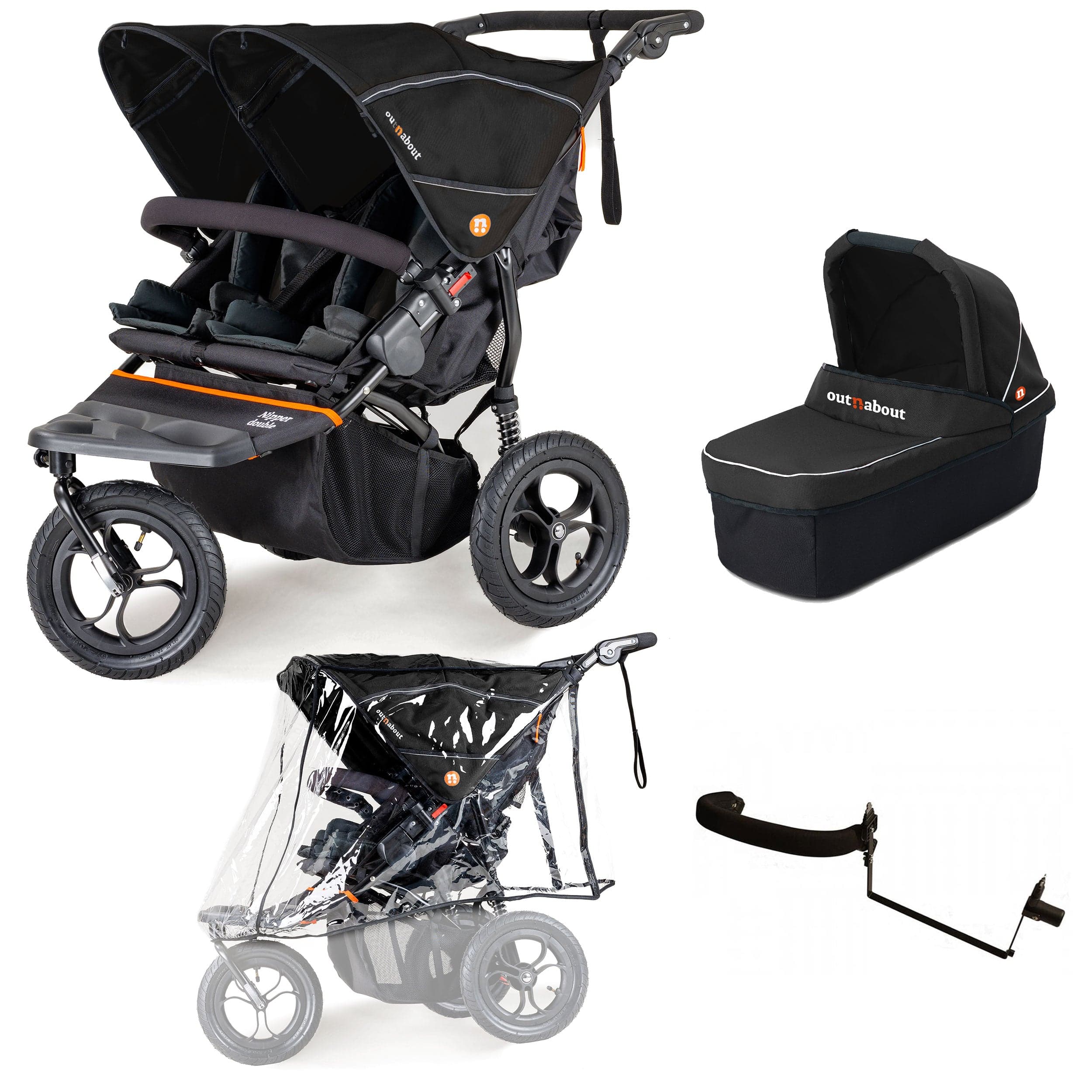 Out n About Nipper Double Duo Starter Bundle in Summit Black 3 Wheeler Pushchair Bundles 15749-DTN-STA-SBL 5060167546778