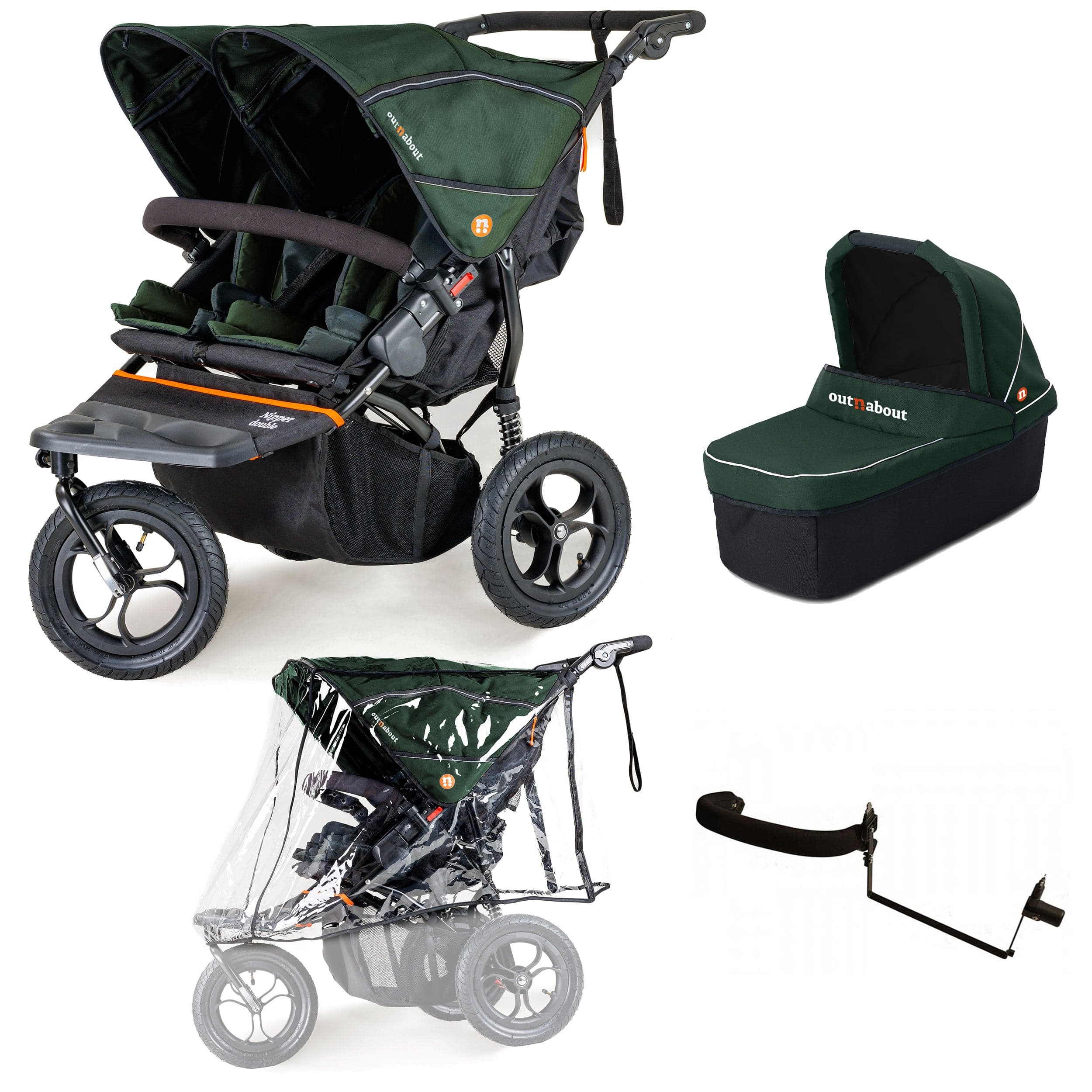 Out n About Nipper Double Duo Starter Bundle in Sycamore Green 3 Wheeler Pushchair Bundles 15751-DTN-STA-GRE 5060167546129